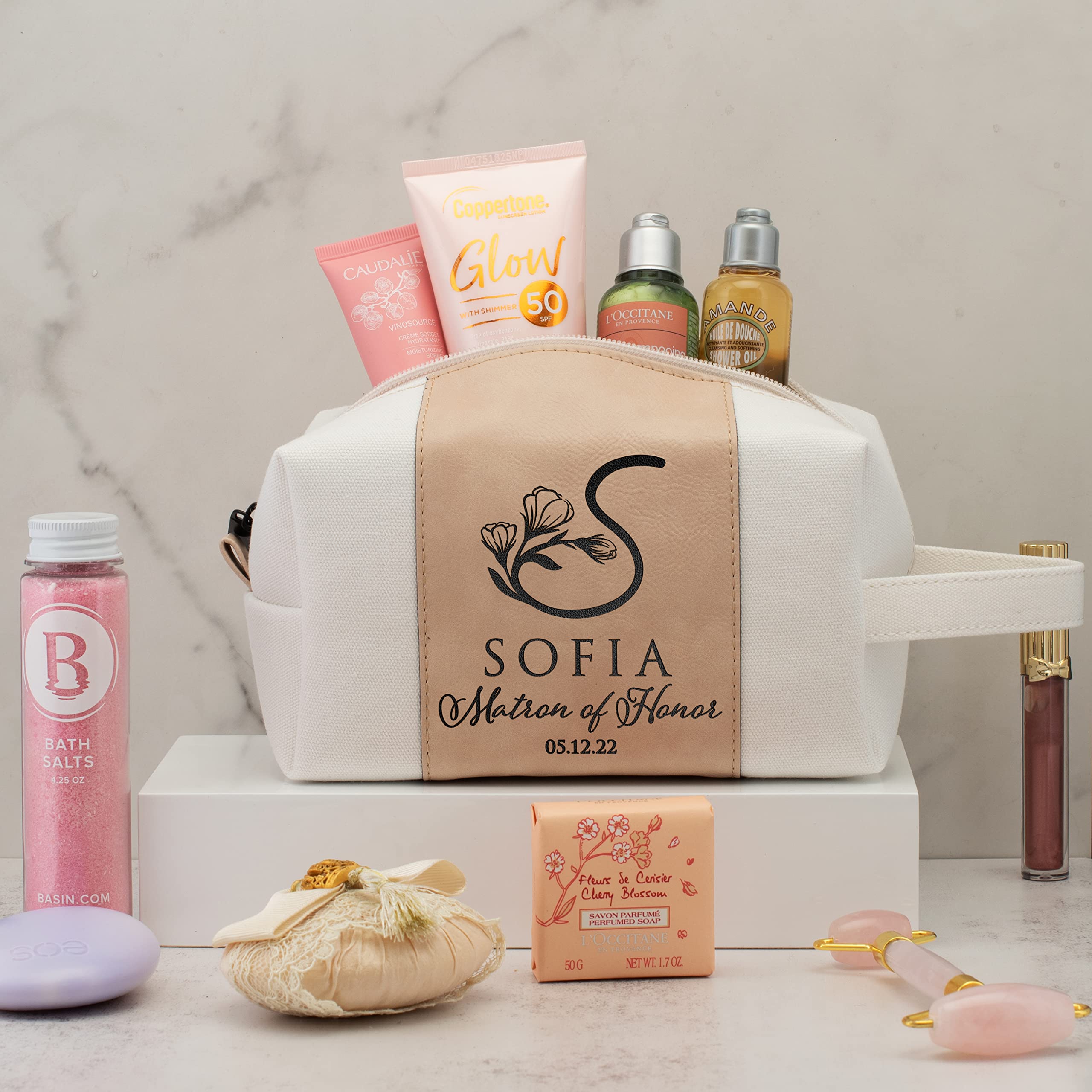 Personalized Bridesmaid Gifts Set of 3 - Custom Toiletry Bags for Women with Name, Title & Date - 3 Designs & 4 Colors (Rose Gold) - Perfect for Bridal Showers, Bachelorette Parties & Wedding Proposals