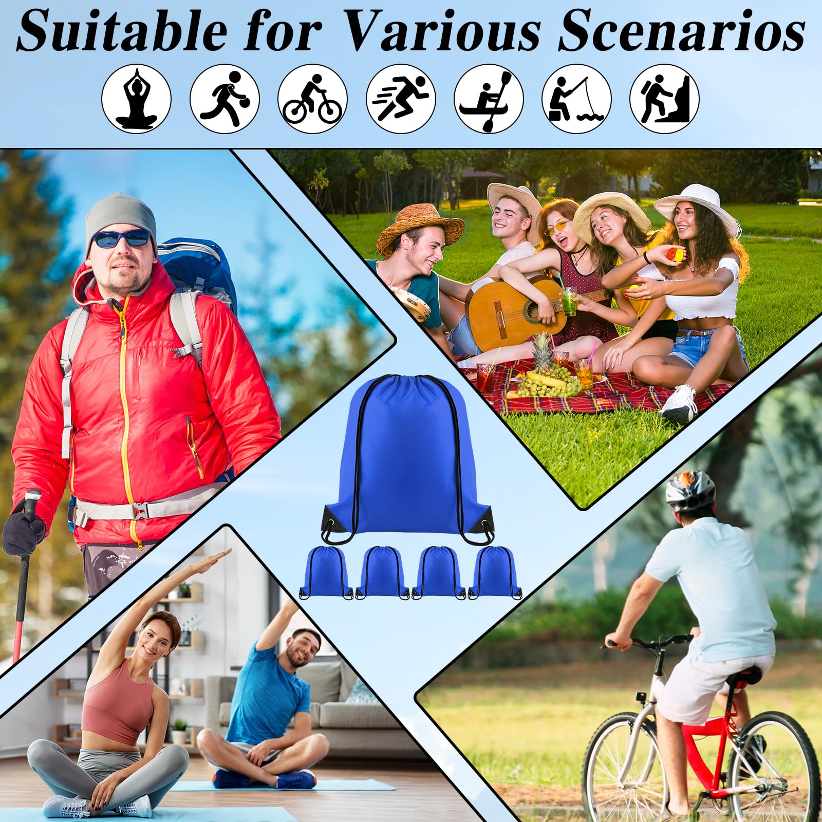 TUPARKA 5 Pack Drawstring Backpacks - Gym & Travel Sports Bags for Storage