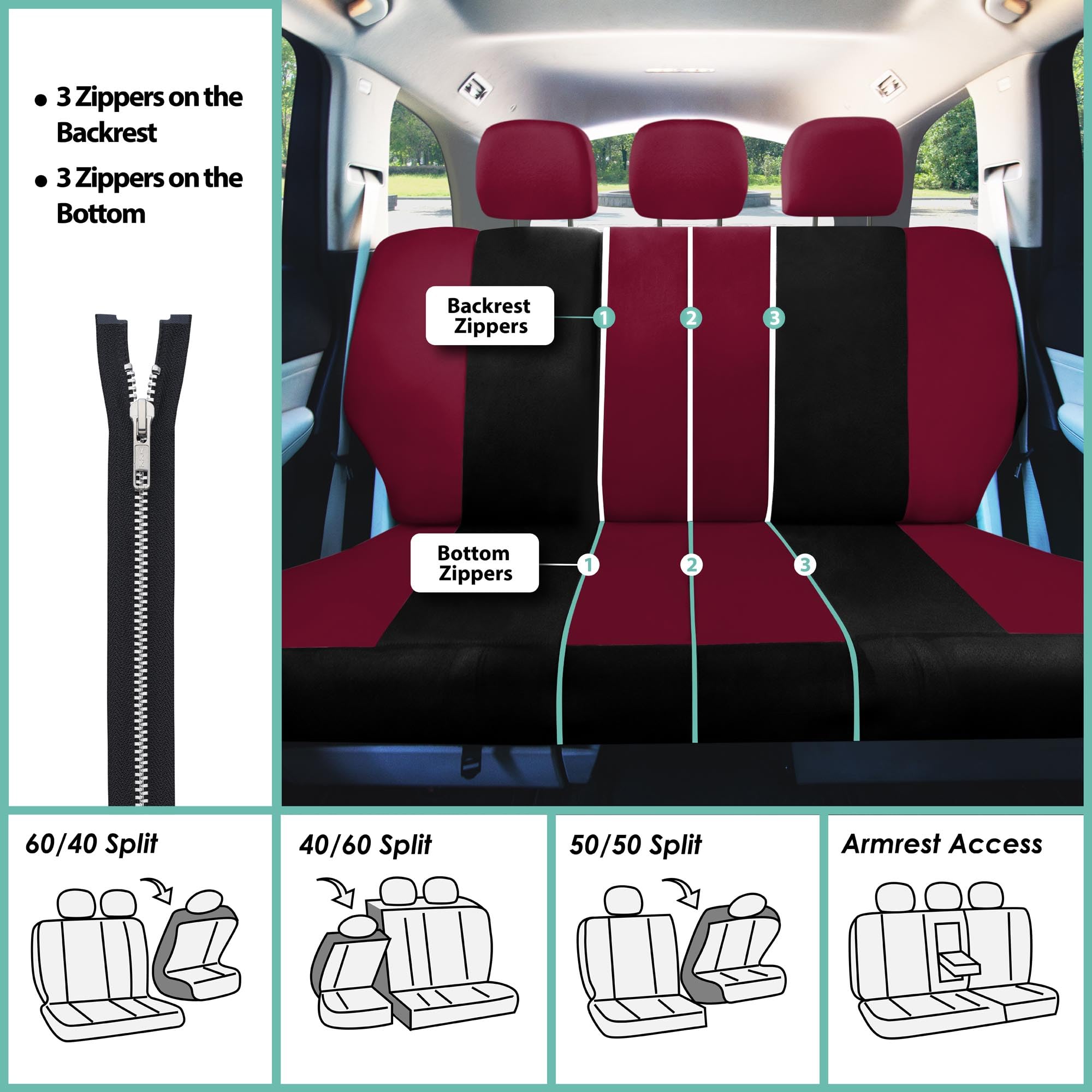 TLH Lightweight Breezy Car Seat Covers Full Set - Burgundy Flat Cloth, Airbag Compatible with Floor Mats - Universal Fit for Cars, Trucks & SUVs | Perfect for Road Trips, Daily Commutes & Protecting Your Vehicle Interior