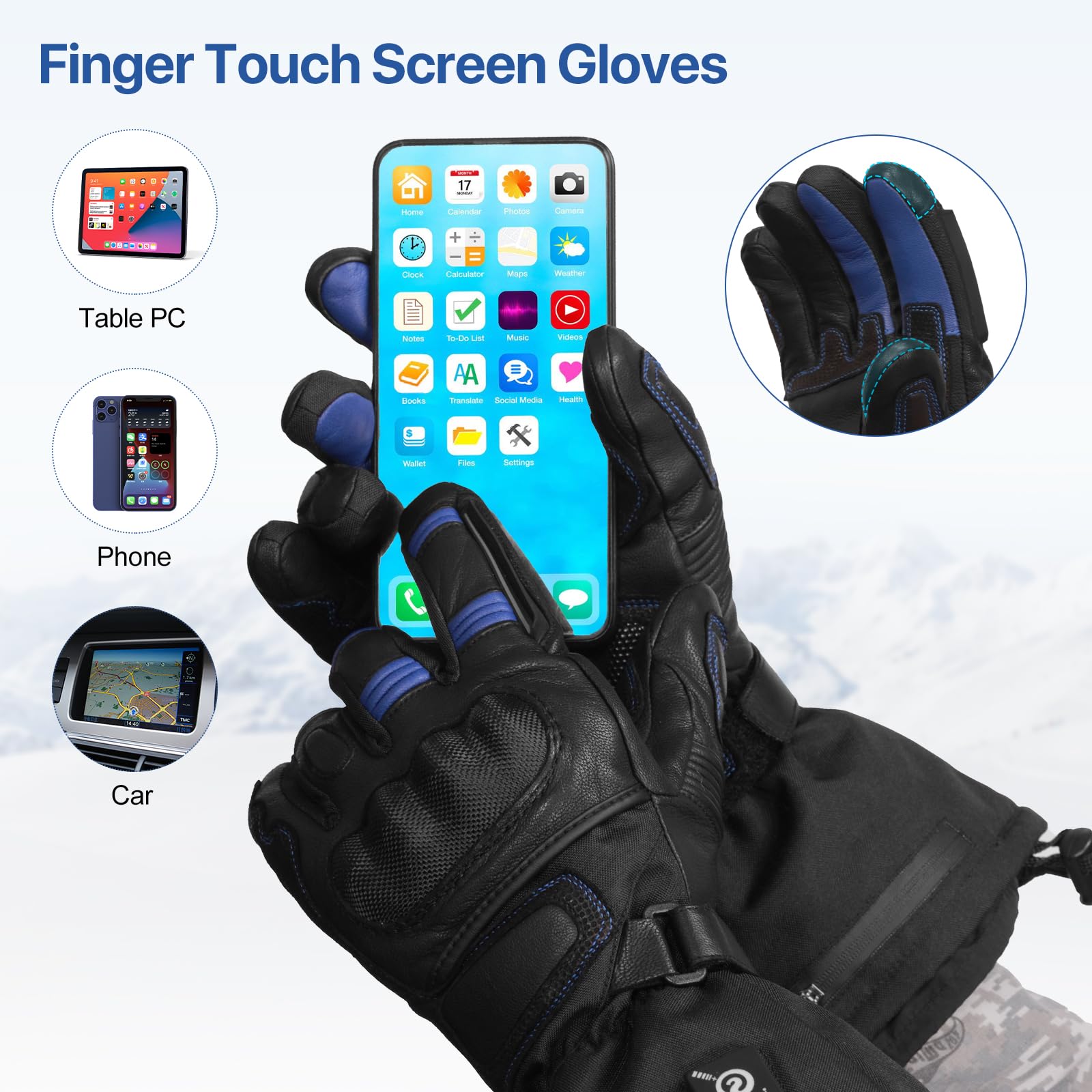SAVIOR HEAT 7.4V Heated Motorcycle Gloves for Men & Women - 3000mAh Rechargeable Battery Electric Gloves for Cycling, Riding, Snowmobile & Skiing | Winter Sports & Cold Weather Protection