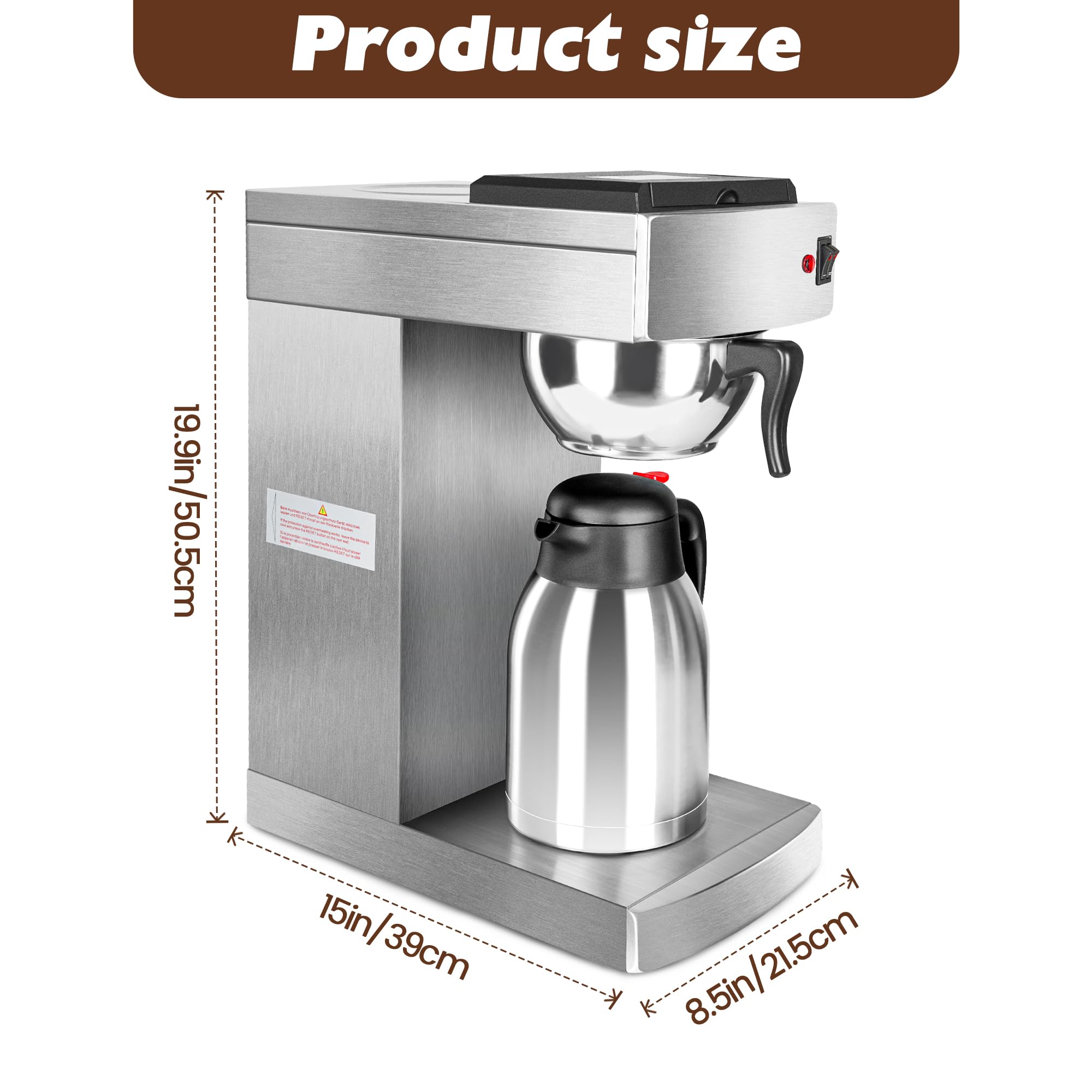 YBSVO Commercial Coffee Maker Brewer Machine (CMA-200-C) - Heavy Duty 12 Cup Coffee Machine for Restaurants, Offices & Cafes - Fast Brewing with Stainless Steel Carafe