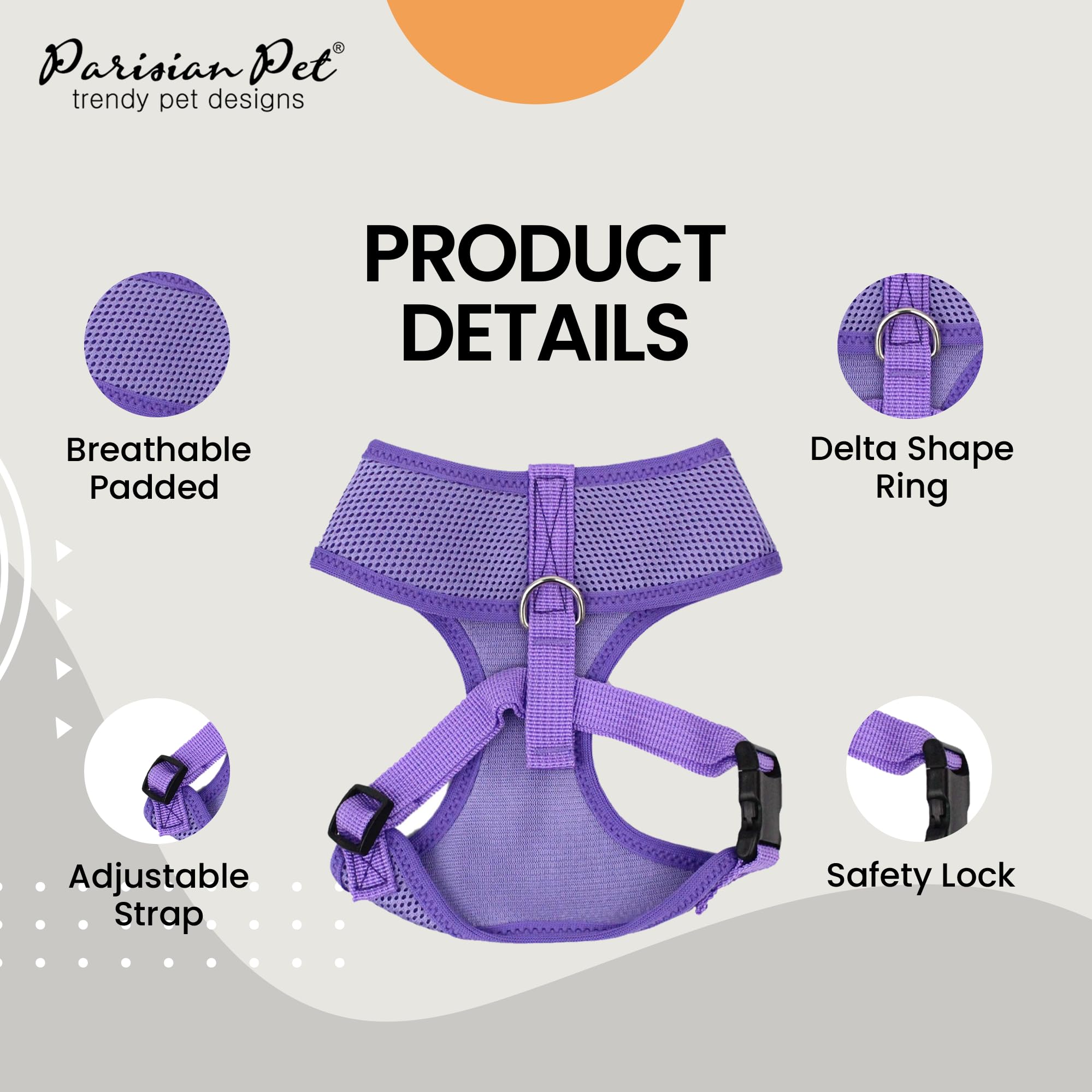 Parisian Pet Girl Dog Harness - Soft Padded Lilac Mesh Vest Harness for Small Dogs - Breathable & Cooling Dog Harness for Walking, Running, Hiking - Perfect for Summer Outdoor Adventures with Your Puppy - Size S
