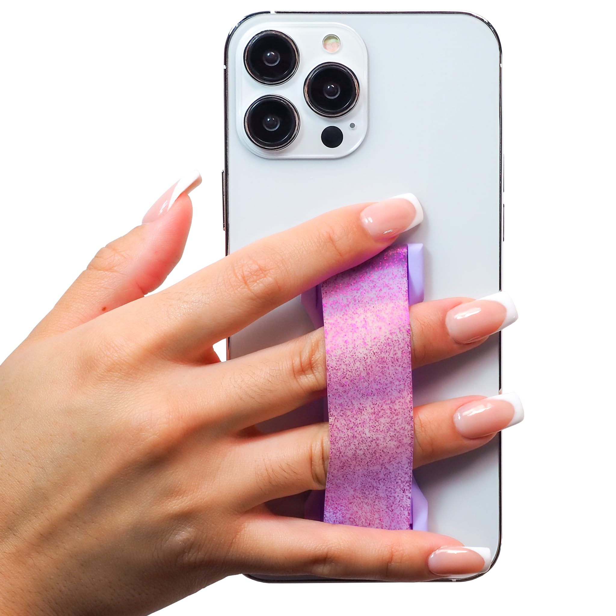 LOVEHANDLE PRO Premium Phone Grip - Magnetic Phone Holder & Kickstand for iPhone, Samsung, Smartphones & Tablets - Amethyst Glitter Silicone Strap - Perfect for Driving, Workouts & Hands-Free Use
