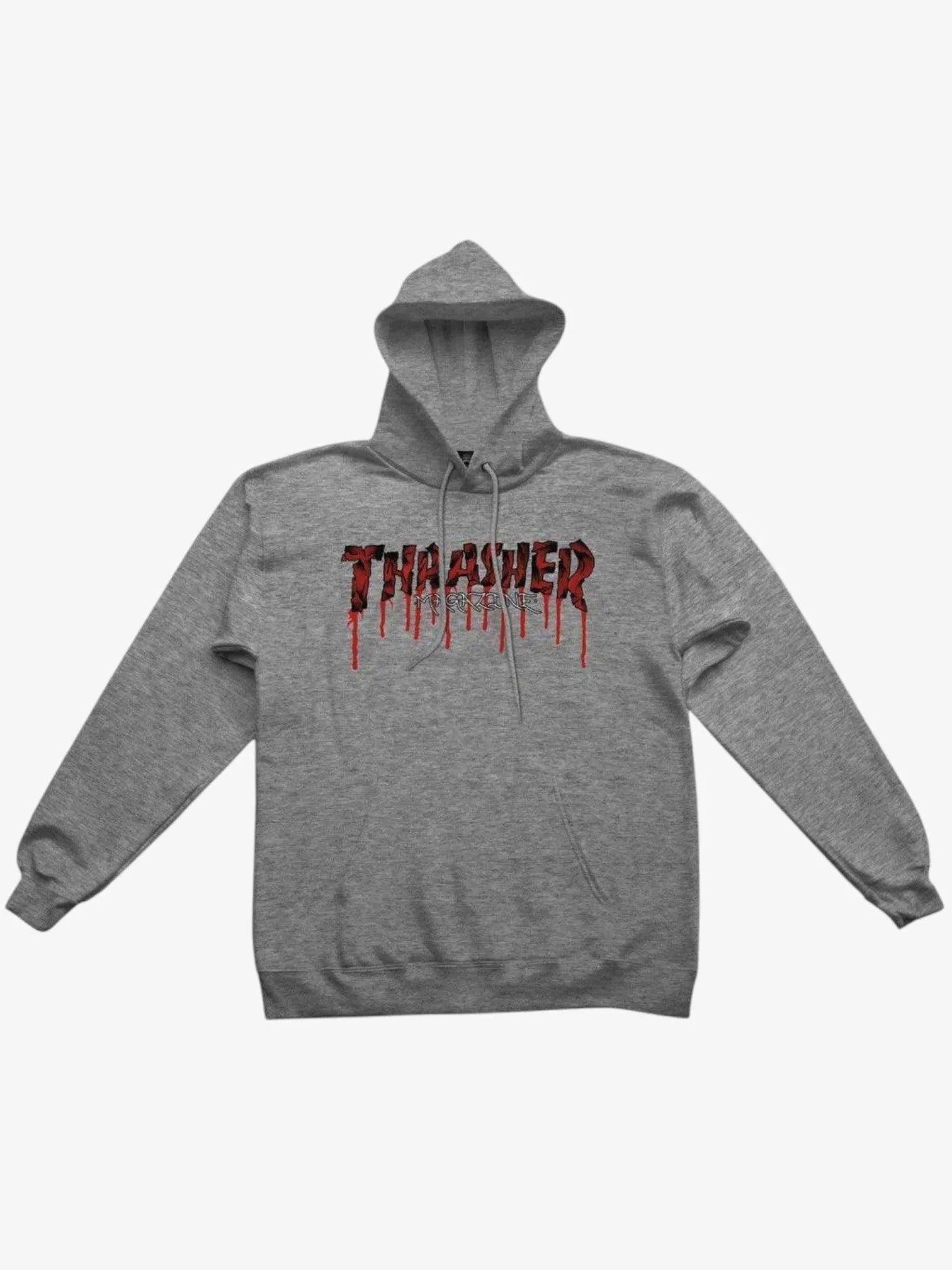 Thrasher Blood Drip Grey Hoodie - Men's Streetwear Pullover Sweatshirt for Skateboarding & Urban Fashion