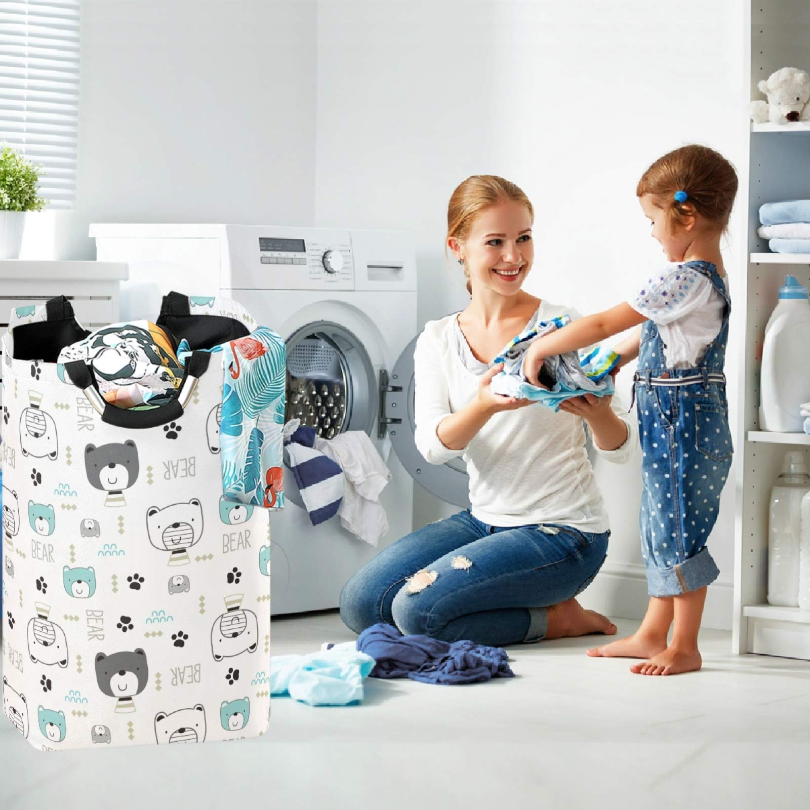 Visesunny Bear Footprint Large Capacity Laundry Hamper - Water-Resistant Oxford Cloth Storage Basket for Bedroom, Bathroom, Dorm & Kids Room - Perfect for Organizing Clothes, Toys and Home Essentials