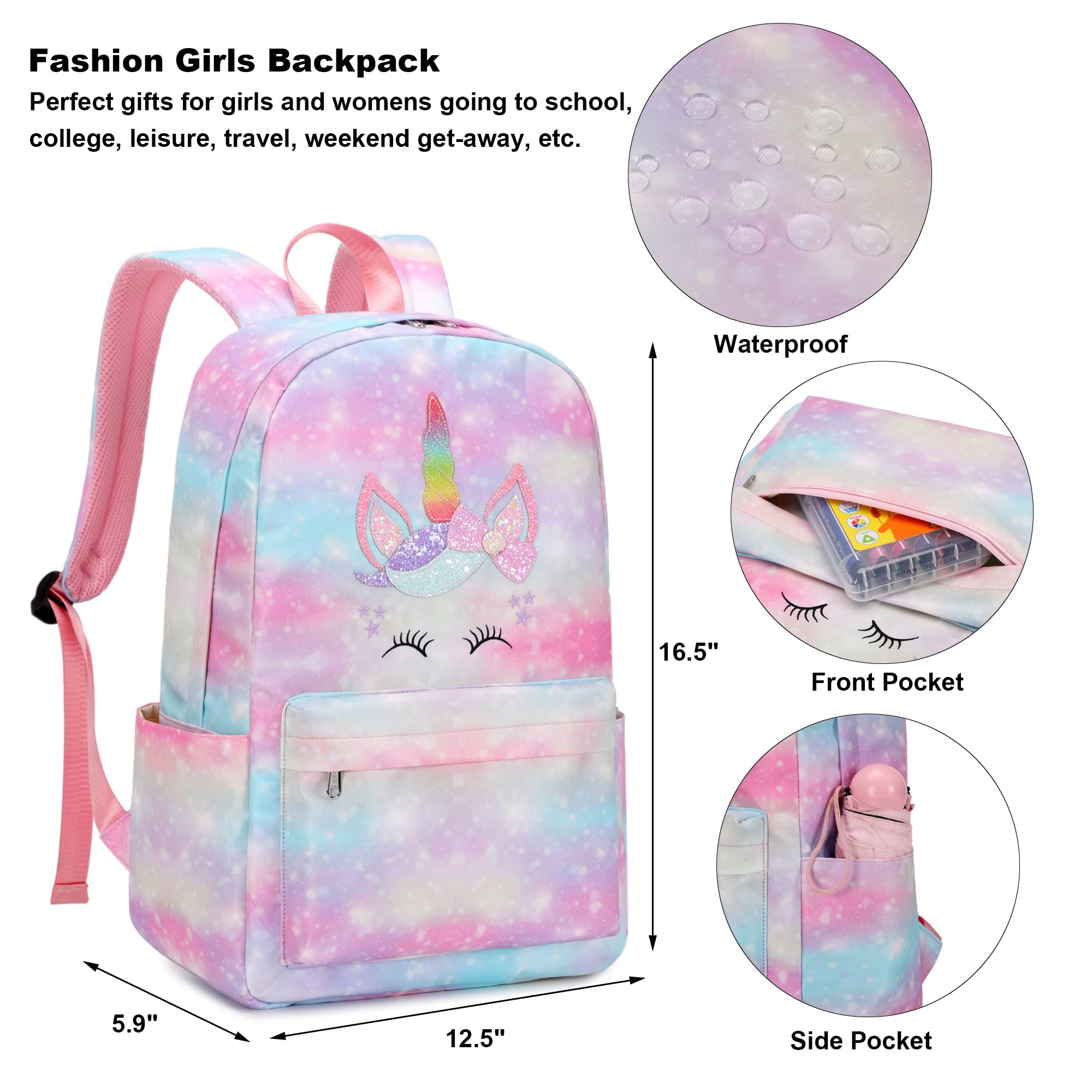 Unicorn School Backpack for Girls & Women - Cute Pink College Bookbag with Laptop Compartment, Durable Backpack for Kids Teens & Adults - Perfect for School, Work & Travel