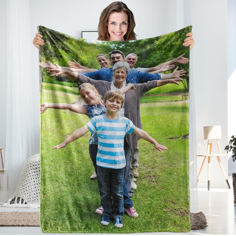 Personalized Photo Blanket - Custom Fleece Picture Blanket with Text for Mom & Grandma | Next Day Shipping | Perfect Christmas, Mother's Day & Birthday Gift for Her | Cozy Home Decor, Bedroom Throw, Anniversary Present