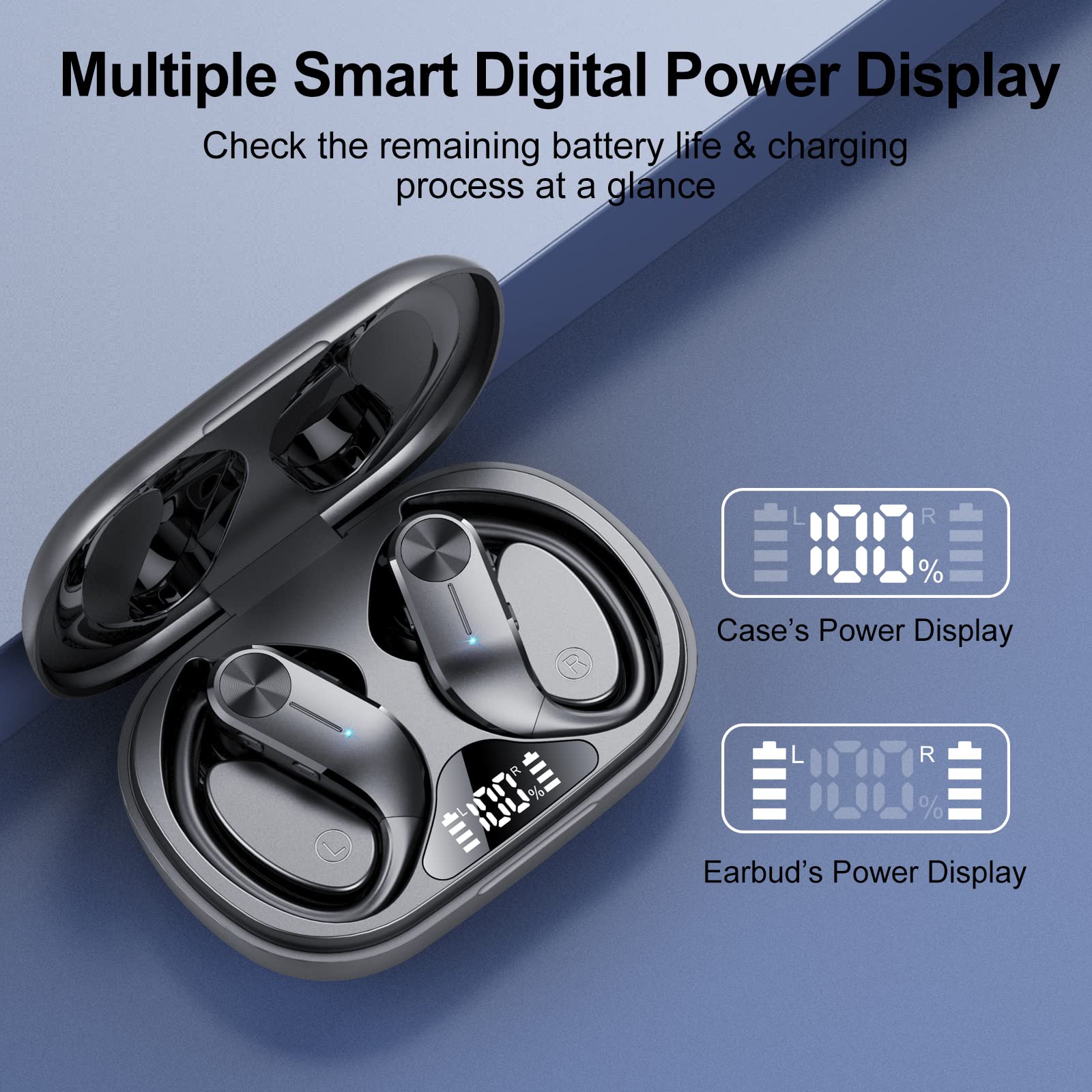 Wireless Bluetooth 5.3 Earbuds with 48H Playtime, LED Display & IPX7 Waterproof - Over Ear Sports Earphones with Built-in Mic for Running, Gym, Workout | Perfect for Fitness, Commuting & Outdoor Activities
