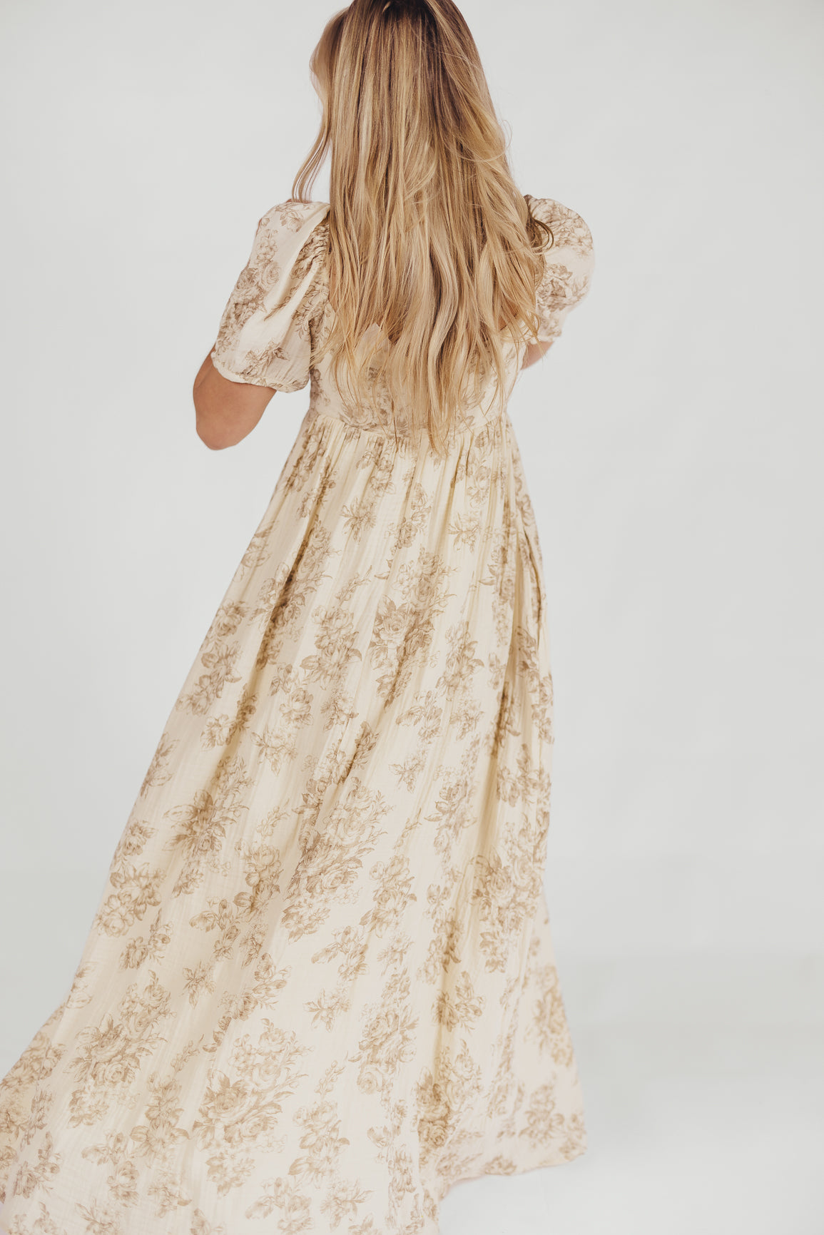 Haven 100% Cotton Tie Front Maxi Dress in Taupe/Brown Floral - Bump Friendly Maternity Dress for Women | Perfect for Pregnancy, Beach Vacations & Summer Outfits