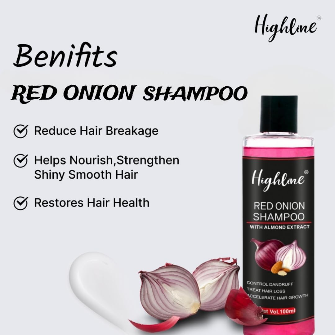 Highline Onion Shampoo for Hair Fall Control & Hair Growth - With Onion & Almond Extract (100ml) | Strengthens Hair & Promotes Growth | Perfect for Daily Use & Scalp Care