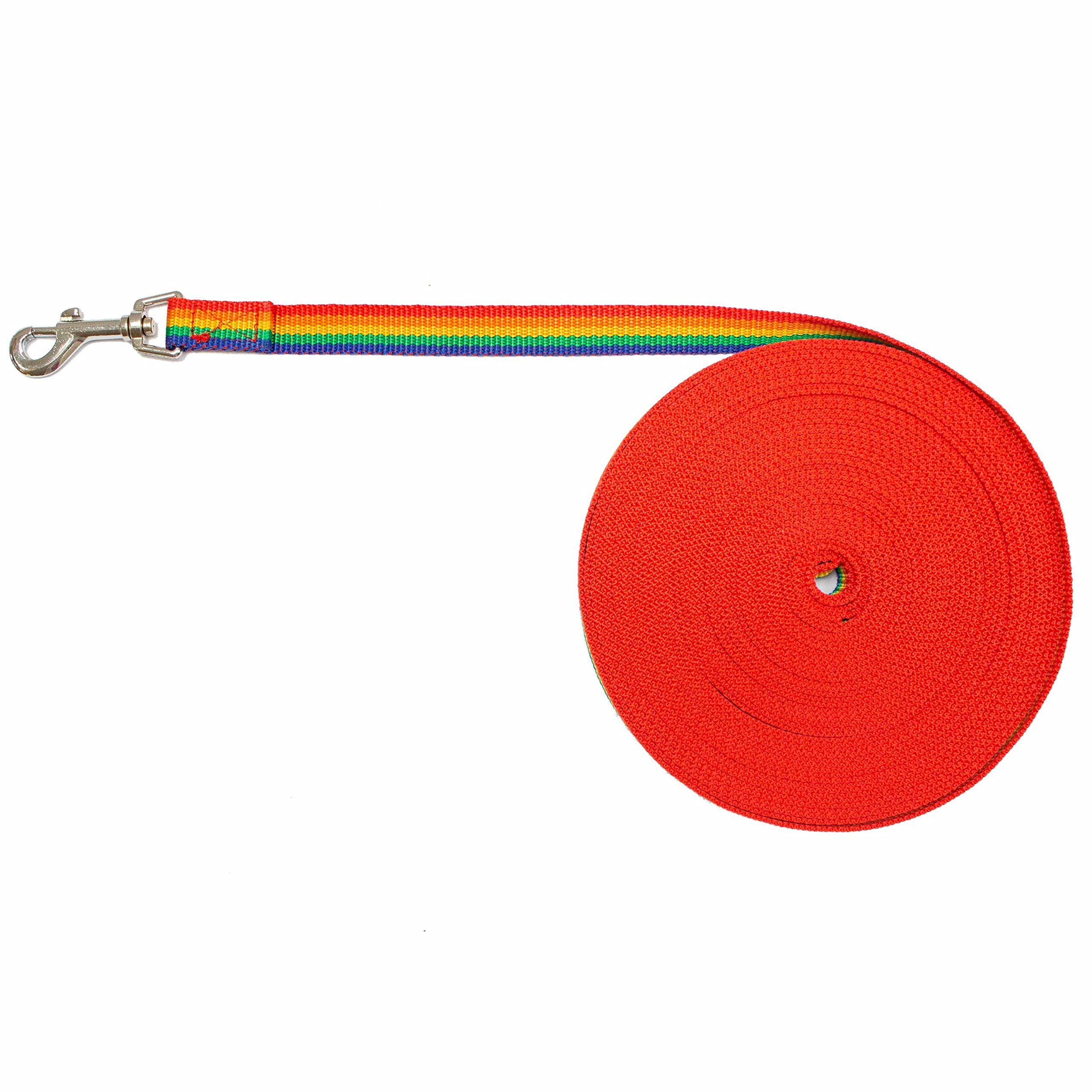 **Downtown Pet Supply 50ft Rainbow Nylon Dog Leash - Long Training Leash for Recall & Obedience - Durable Outdoor Walking, Hiking & Backyard Play for Medium & Large Dogs**