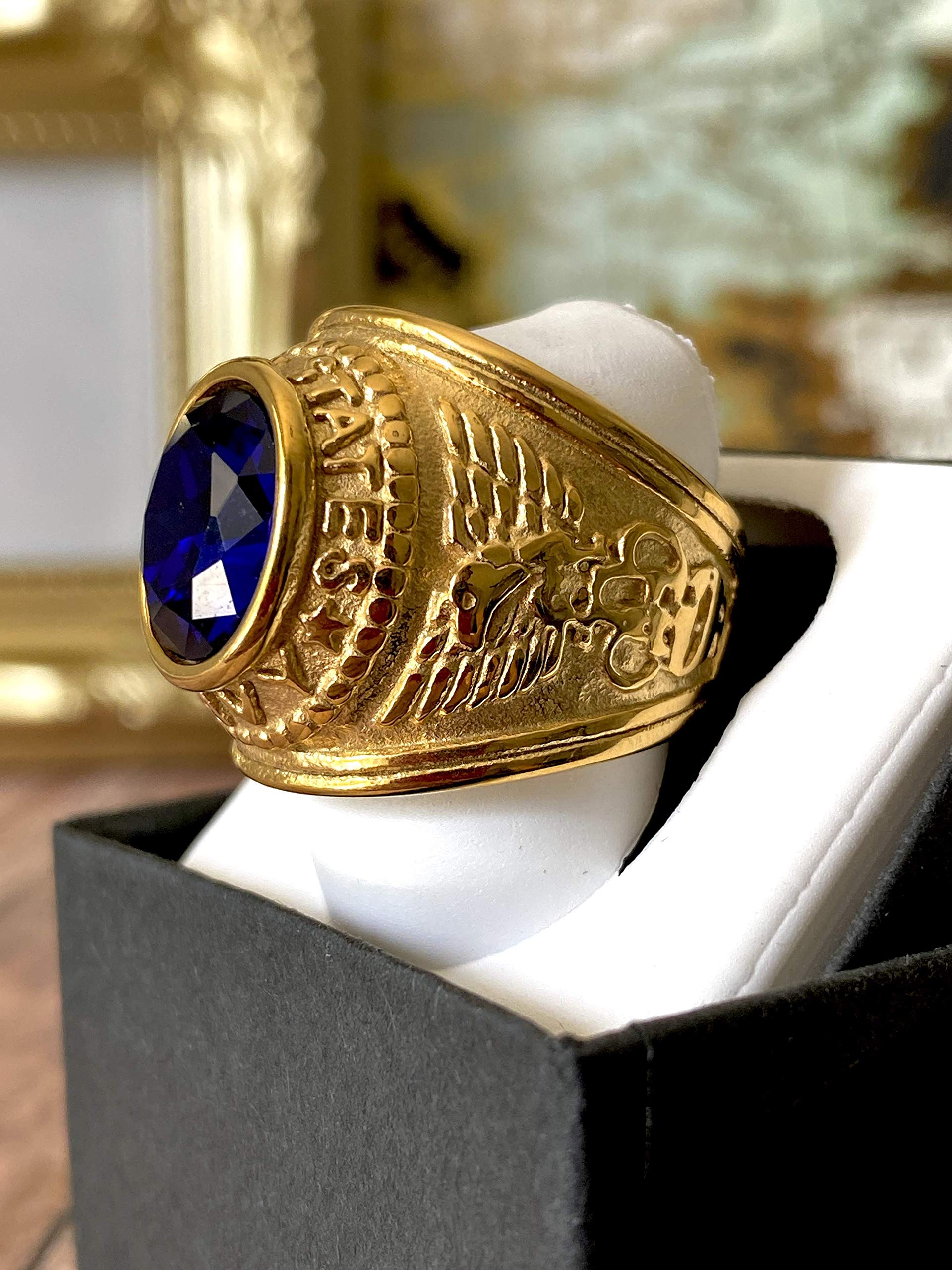 Blue Simulated Onyx Men's Ring - 14k Gold Finish Vintage Style Jewelry for Men - Perfect for Weddings, Anniversaries & Gifts - Prime Delivery