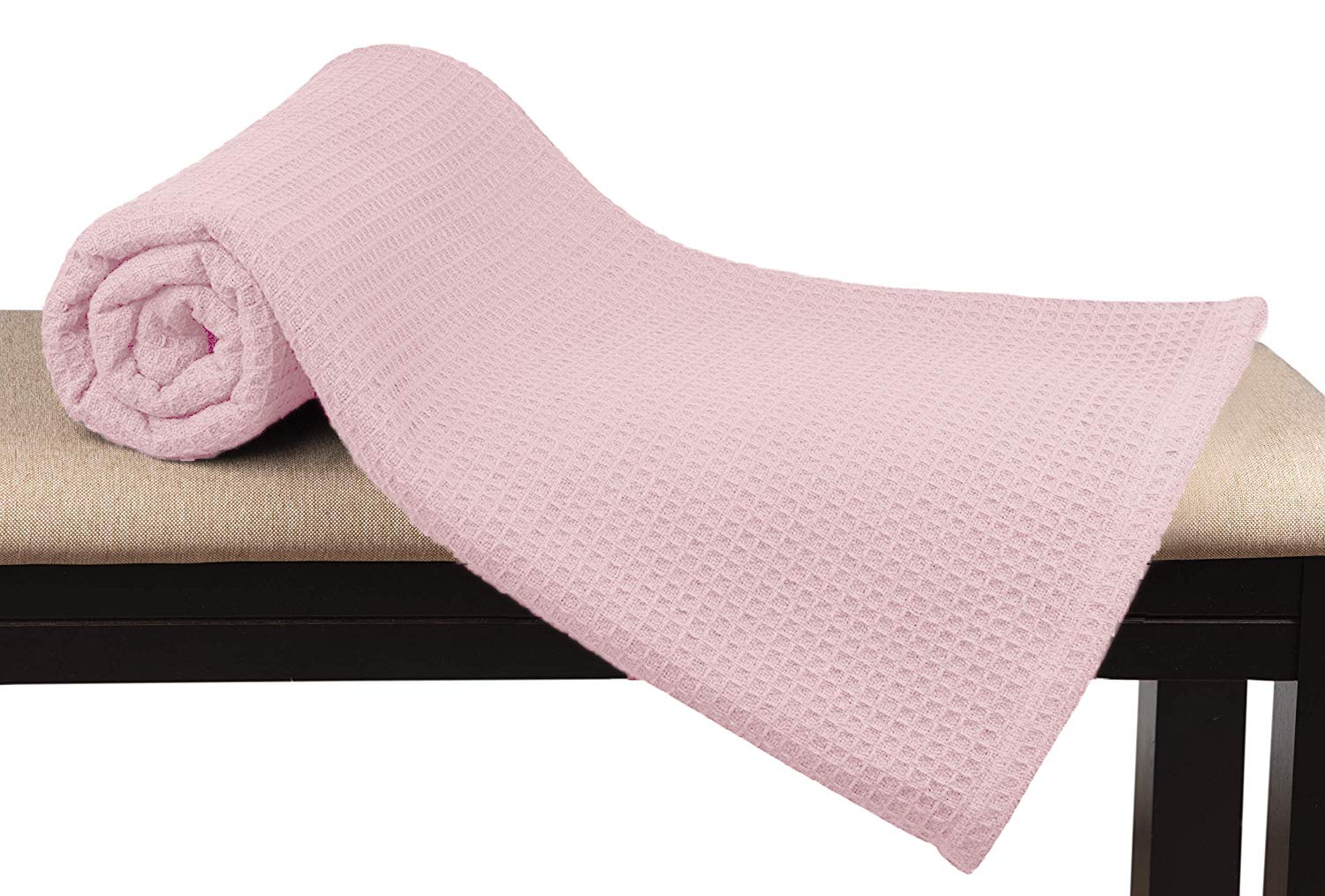 Glamburg 100% Cotton Thermal Blanket - Breathable Twin Size Waffle Weave Blanket for All Seasons | Soft & Cozy Bed Blanket in Baby Pink | Perfect for Home, Dorm, Nursery & Gift Giving