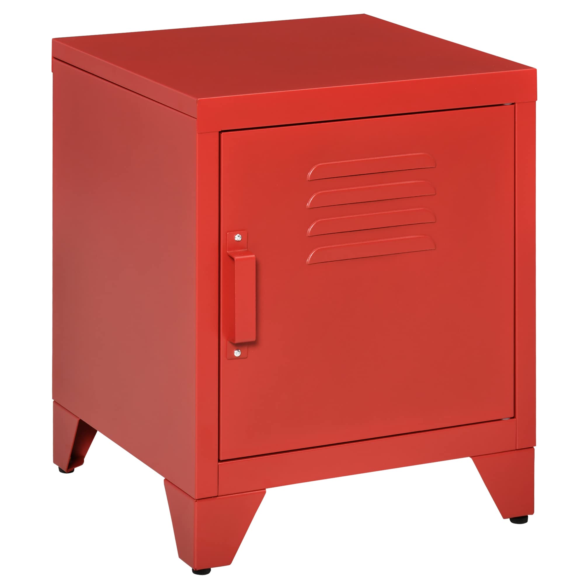 HOMCOM Industrial End Table with Locker-Style Door & Adjustable Shelf - Sturdy Living Room Side Table in Red | Perfect for Small Spaces, Bedroom, Dorm & Office Organization
