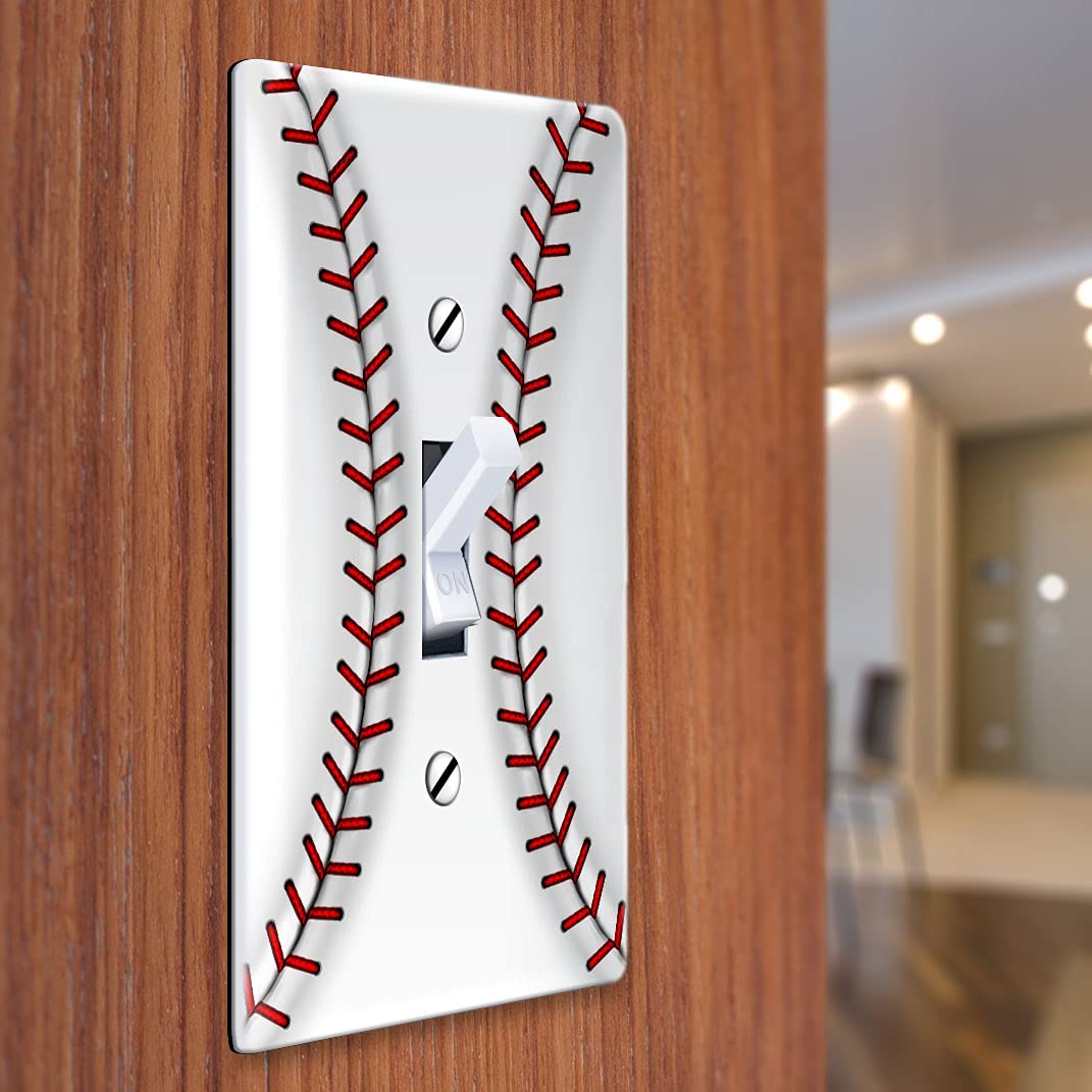 WIRESTER Single Gang Toggle Light Switch Plate Cover - Baseball Design Wall Plate (2-Pack) for Bedroom, Living Room & Office Decor
