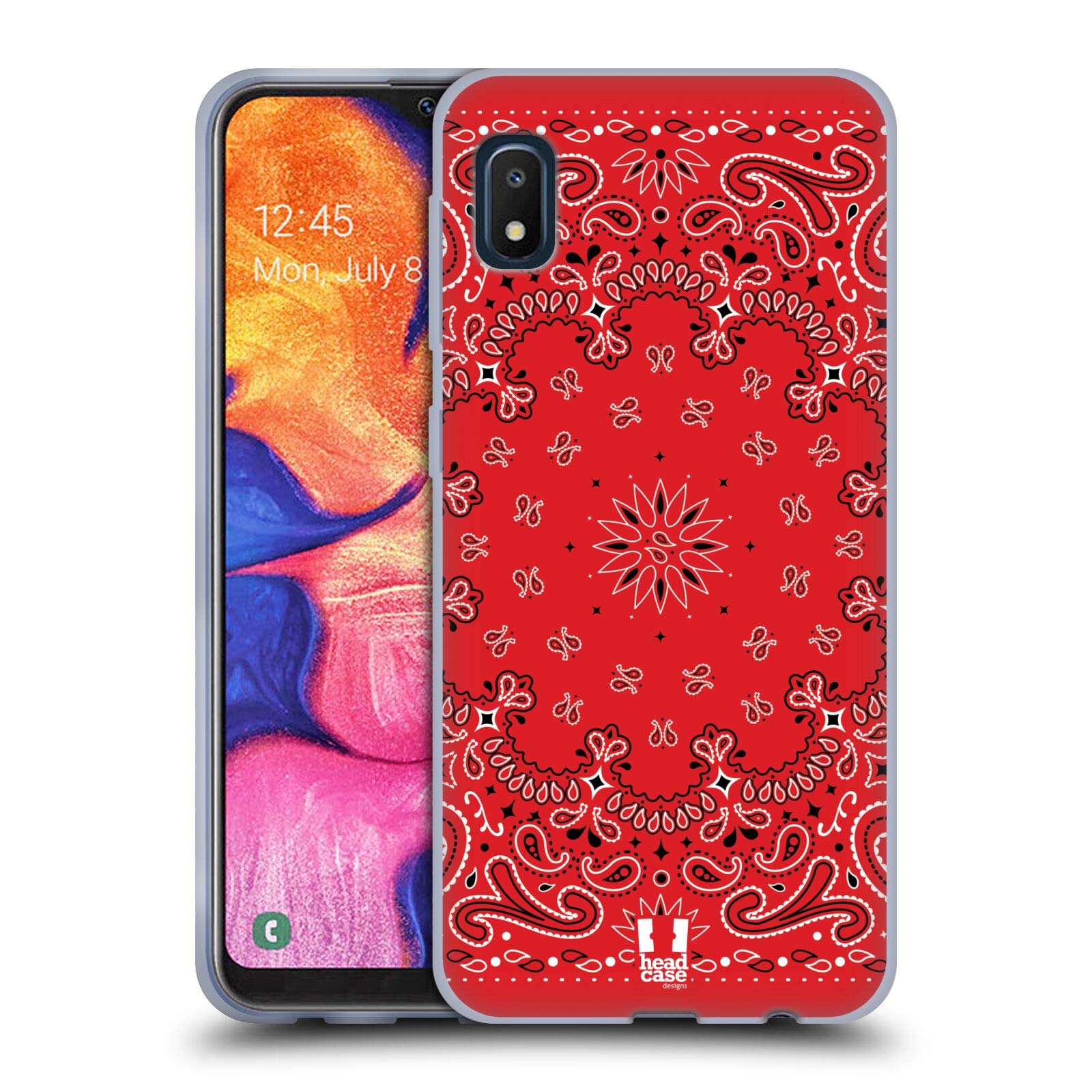 Head Case Designs Classic Red Paisley Bandana Soft Gel Case with Matching Wallpaper for Samsung Galaxy A10e (2019) - Perfect for Everyday Protection and Stylish Accessorizing