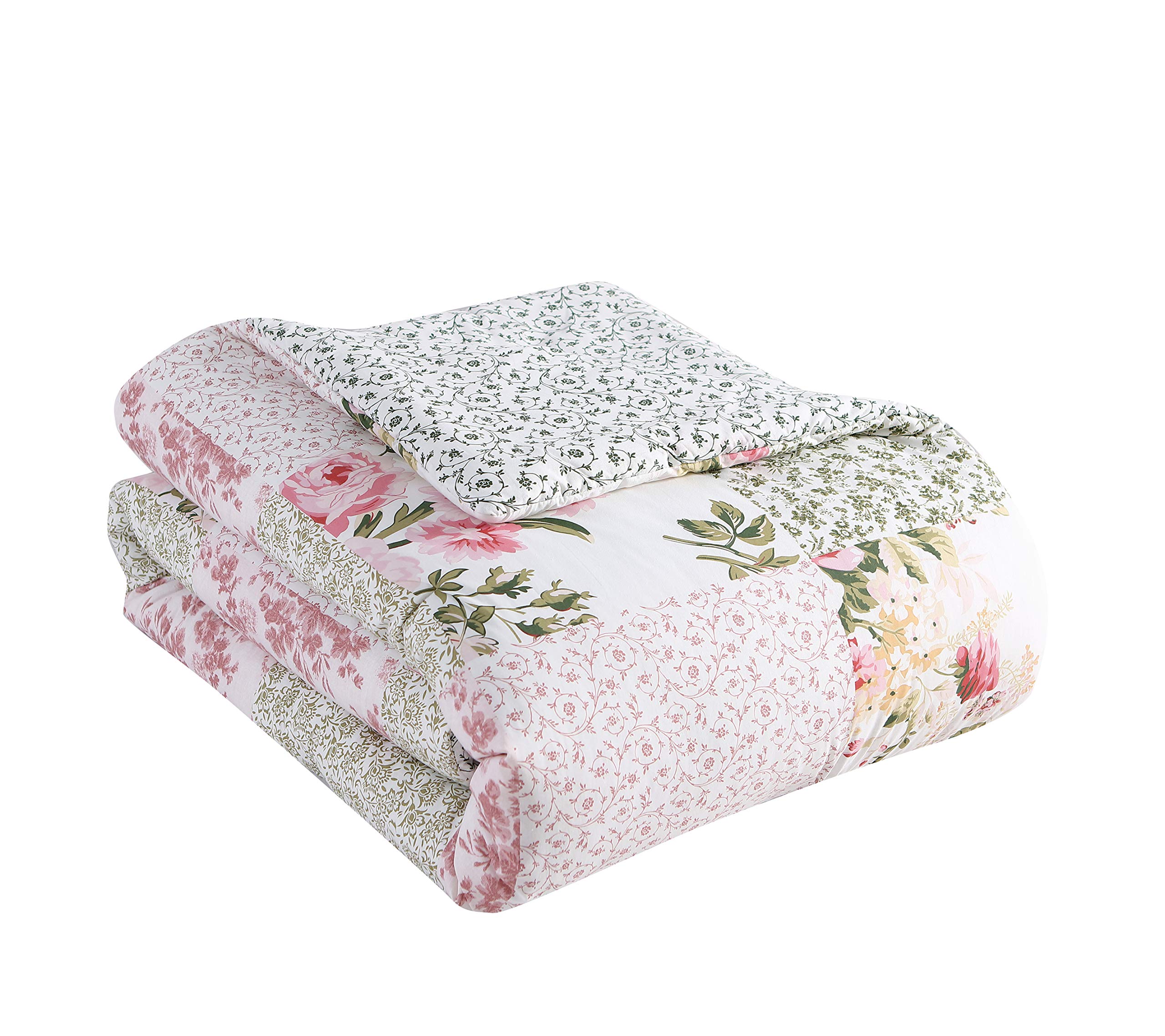 Laura Ashley Home - Reversible Twin Comforter Set with Matching Sham, Euro Sham & Throw Pillows | 100% Cotton Bedding | Ailyn Pink | Perfect for Kids' Rooms, Guest Bedrooms & Dorm Decor