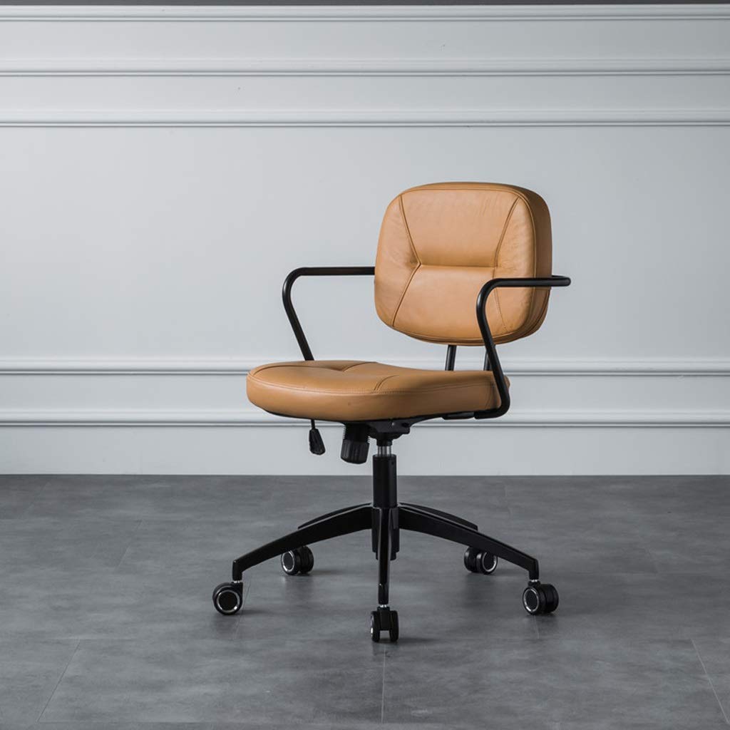 Ergonomic PU Leather Office Chair - Adjustable Height Computer Desk Chair with Lumbar Support for Home, Study & Bedroom - Comfortable Swivel Task Chair for Work & Gaming (Beige)