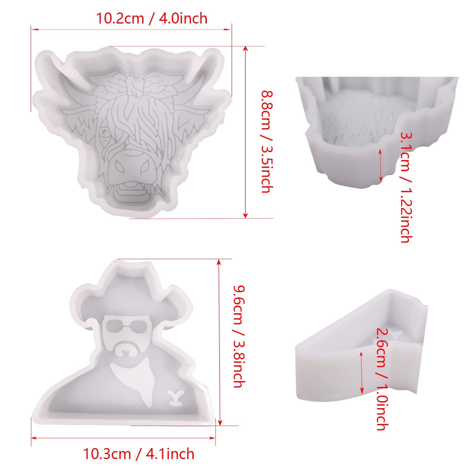 2 Pcs Large Silicone Molds for Car Freshies - Highland Cow & Cowboy Aroma Bead Molds for DIY Soap, Candles, Resin, Clay Crafts | Perfect for Home Decor, Handmade Gifts & Car Air Freshener Supplies