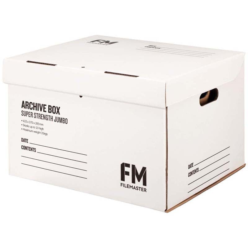 Large White Hinged Lid Archive Storage Box - Organize Files, Documents & Photos for Home or Office Use