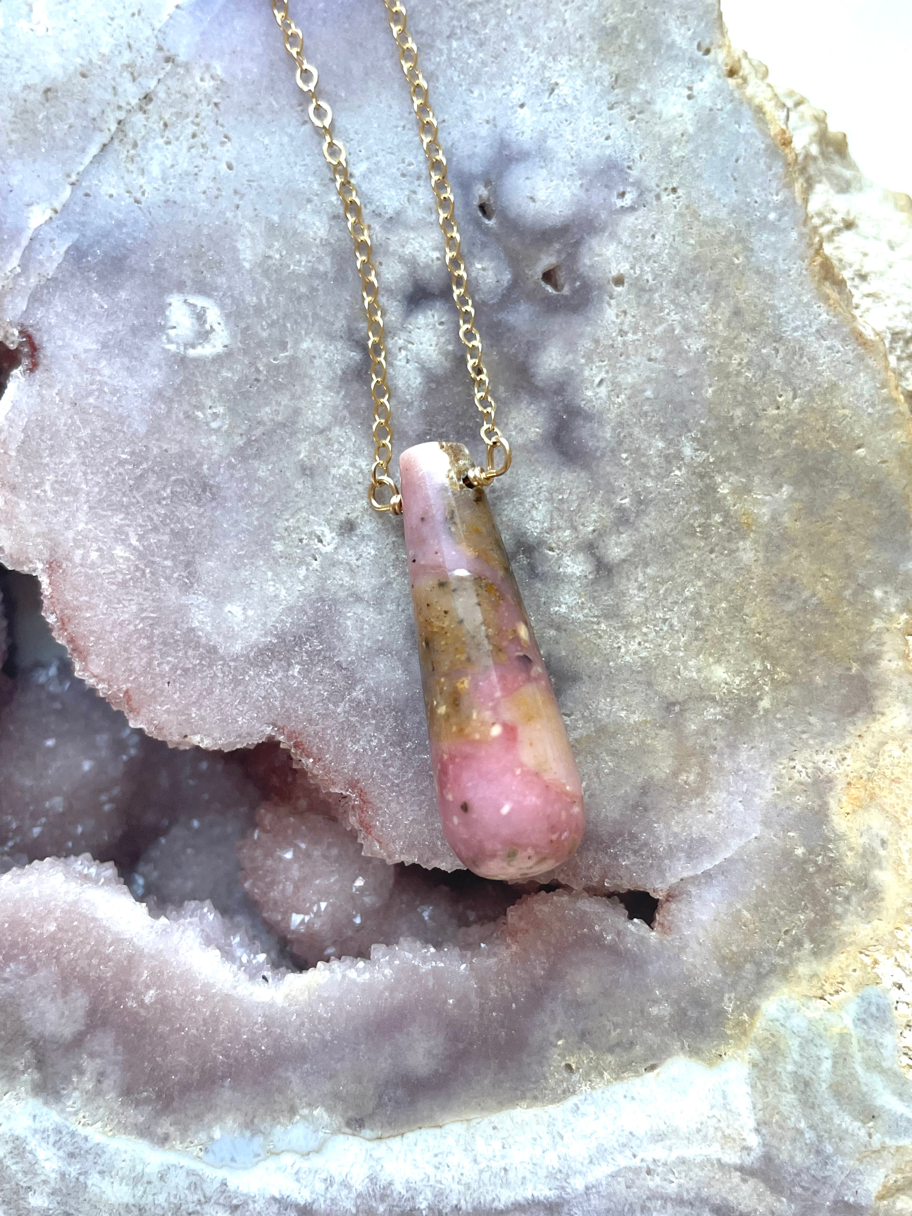 Pink Opal Statement Necklace - 16 Inch Gold Filled Jewelry for Women | Elegant Gift for Birthday, Anniversary & Special Occasions