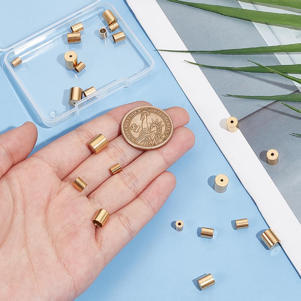 UNICRAFTALE 24pcs 3/4/5/6mm Gold Stainless Steel Cord End Caps - DIY Jewelry Making Supplies for Leather Bracelets, Necklaces & Craft Projects