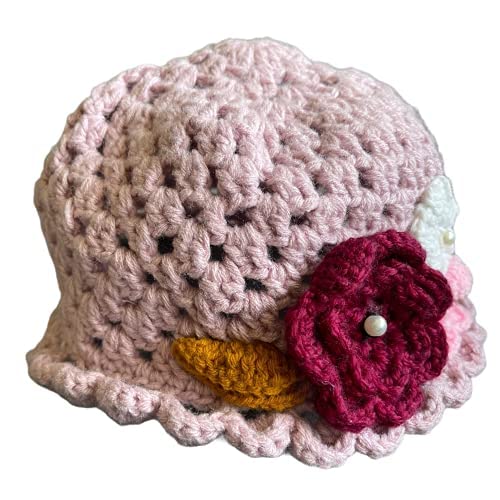 Handmade Crochet Yarn Skull Cap & Beanie Hat with Floral Design - Warm Winter Knit Hat for Women & Men, Perfect for Outdoor Activities, Hiking, and Cold Weather Fashion