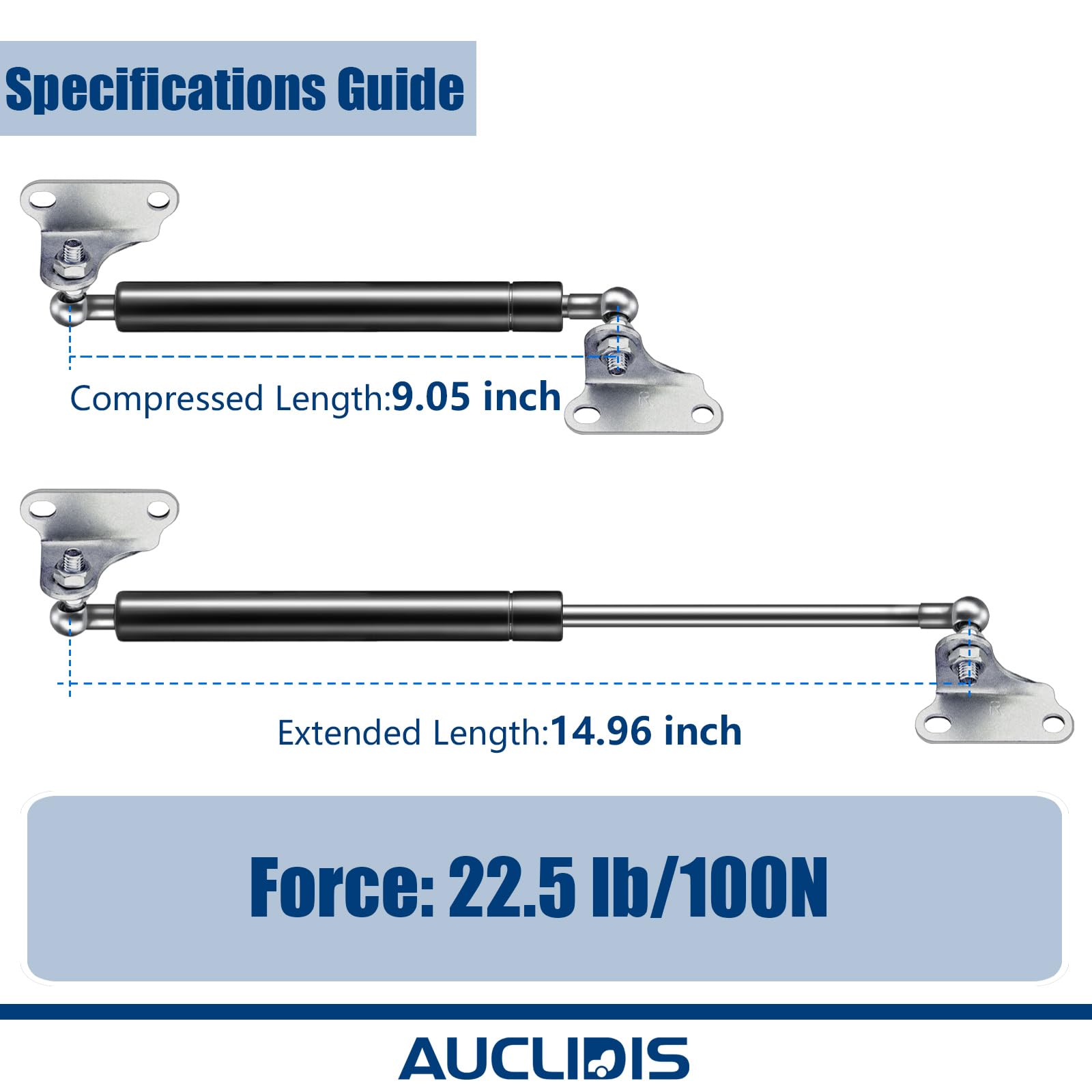 15 Inch 22lb/100N Gas Strut Lift Support - Black Replacement Parts (Set of 2) for RV Camper, Storage Boxes, Boat Hatches, Chicken Coops & More - AUCLIDIS Brand | Perfect for Smooth Opening of Heavy Lids & Doors