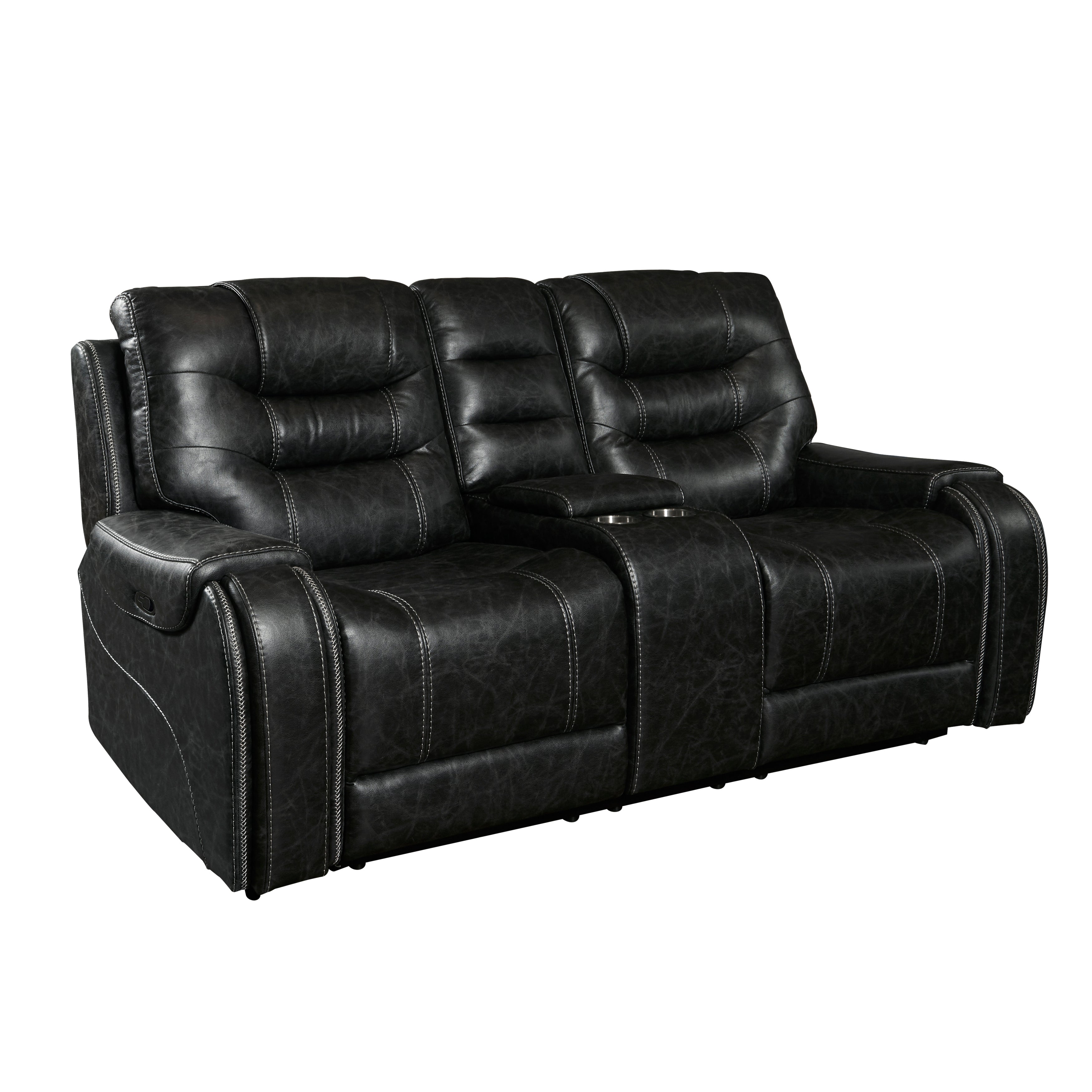 Rowena Modern Faux Leather Recliner Loveseat with Console in Smoke Gray - Perfect for Small Living Rooms, Home Theaters & Cozy Apartments