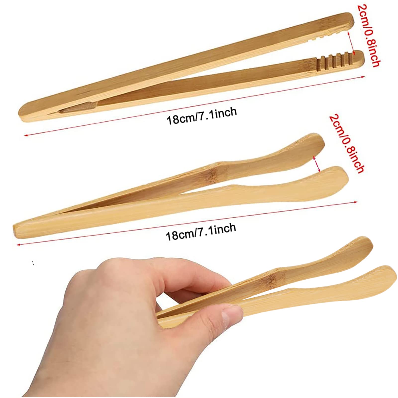 2-Pack Reusable Bamboo Toaster Tongs - 7 Inch Wooden Kitchen Tongs for Bread, Cheese & Tea - Eco-Friendly Heat-Resistant Utensils for Breakfast, Baking & Tea Time