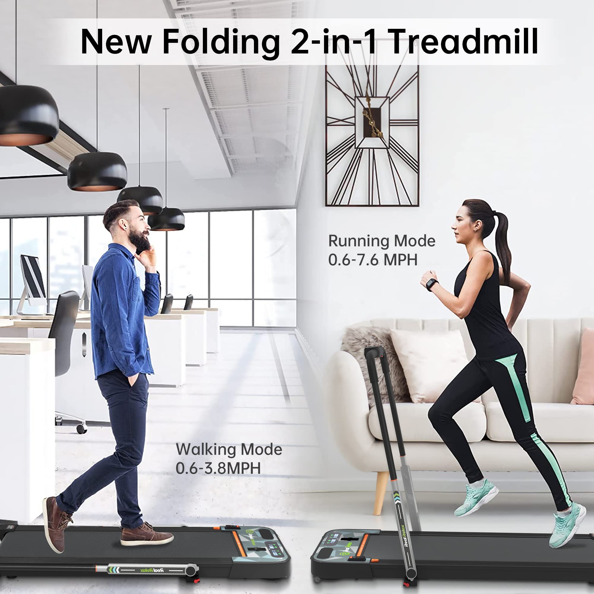 Real Relax Under Desk Electric Treadmill with Bluetooth Speaker & Remote Control - Foldable Walking Machine for Home Office, Workout While Working | Perfect for Small Spaces & Standing Desks