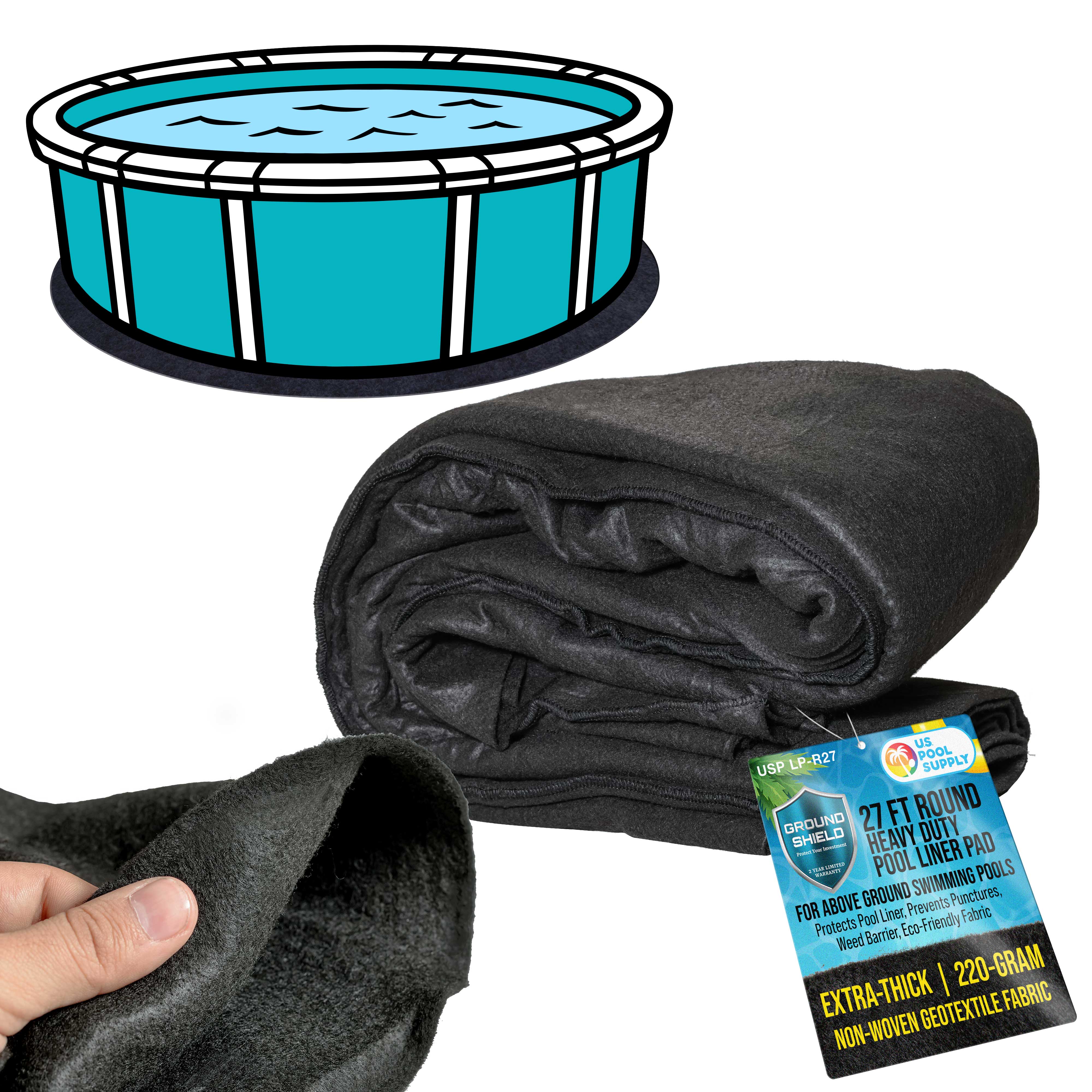 27FT Heavy Duty Round Pool Liner Pad for Above Ground Swimming Pools - Durable Weed Barrier Fabric Protects Against Punctures & Extends Liner Life | Perfect for Backyard, Inground & Seasonal Pool Protection