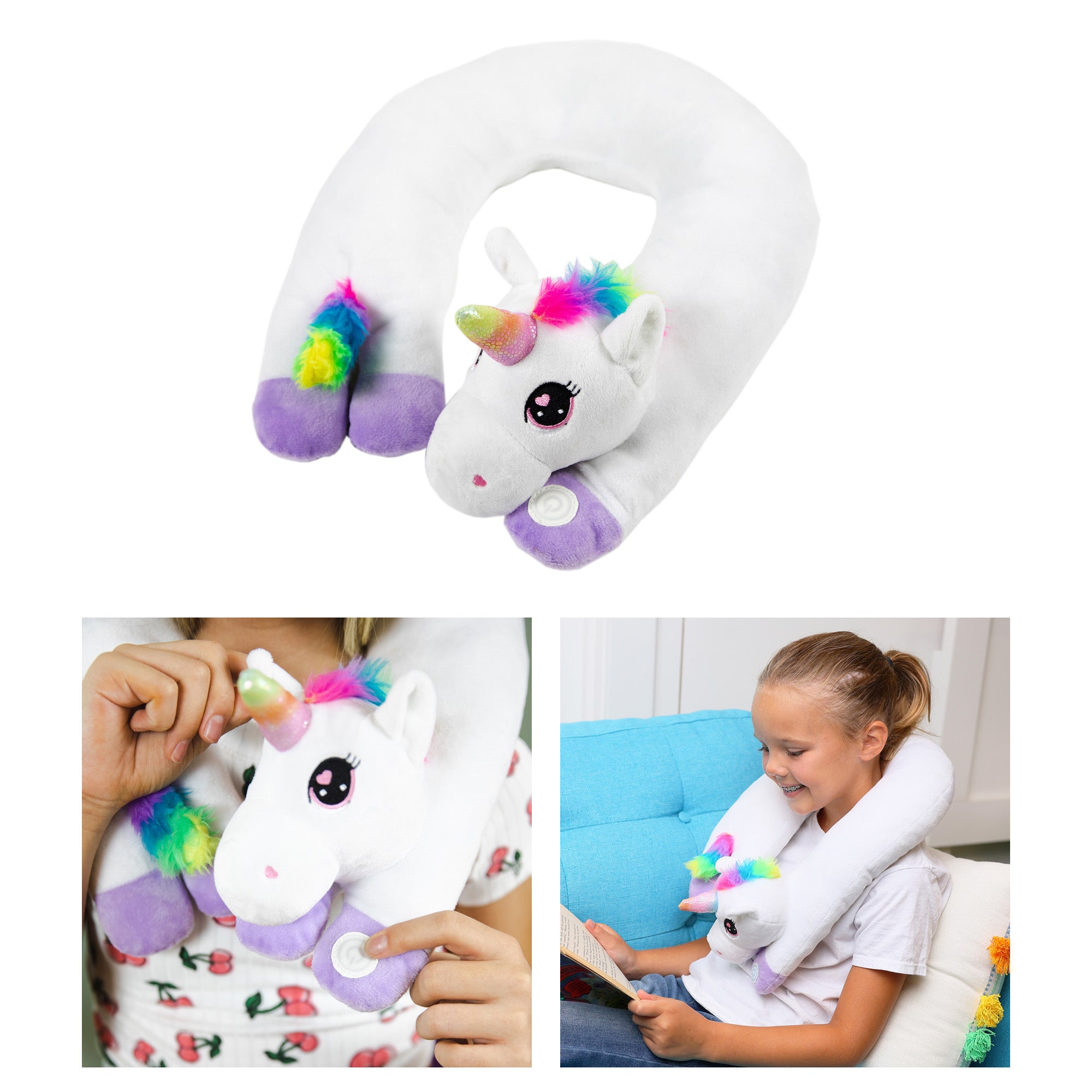 Bouncyband Unicorn Sensory Vibrating Neck Pillow for Kids - Soft Plush Calming Massage Cushion for Anxiety Relief, ADHD & Autism Comfort - Perfect for Travel, Home & Classroom Use