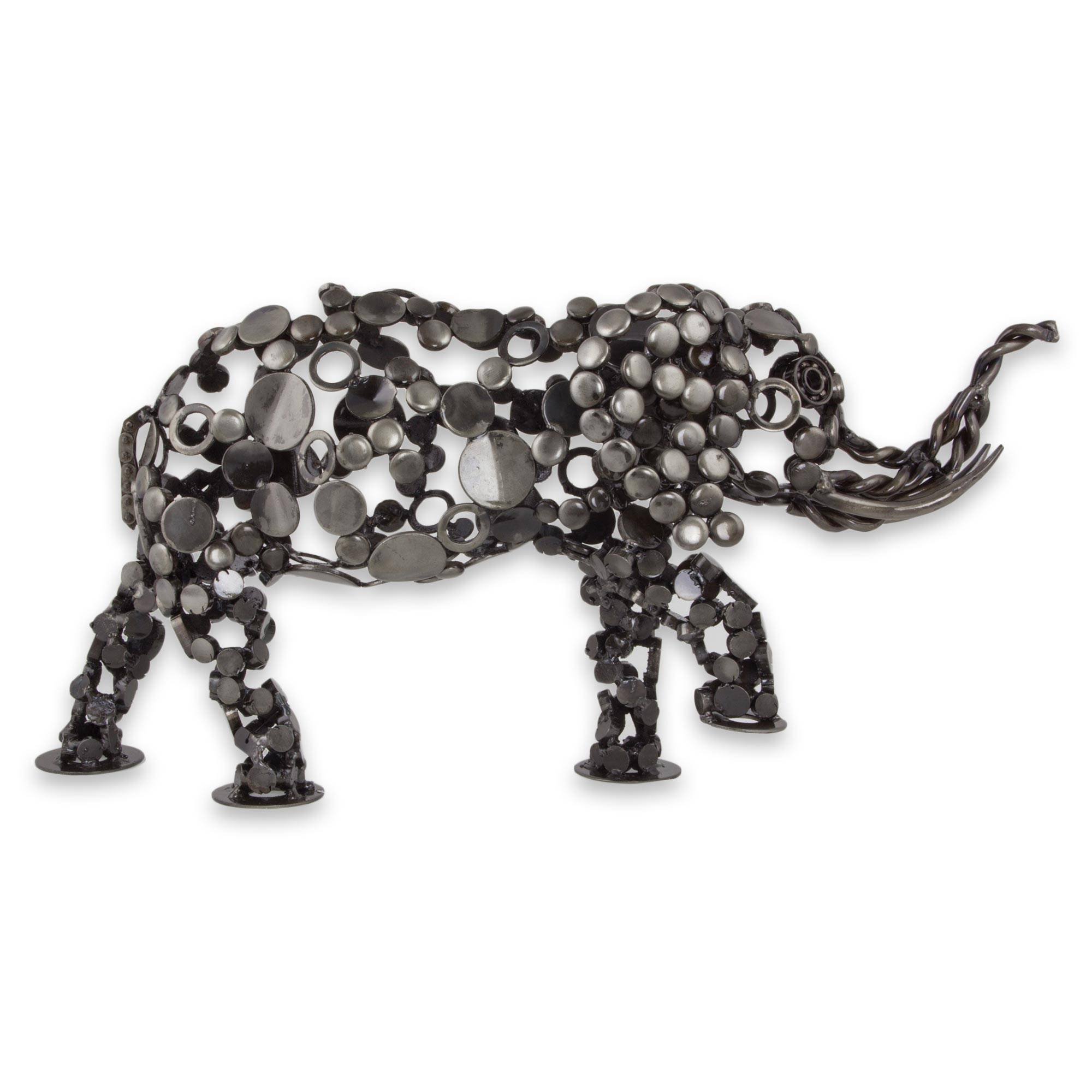 Handmade Upcycled Metal Elephant Sculpture - Rustic Male Elephant Statue for Home & Office Decor | Unique Animal Themed Art Gift