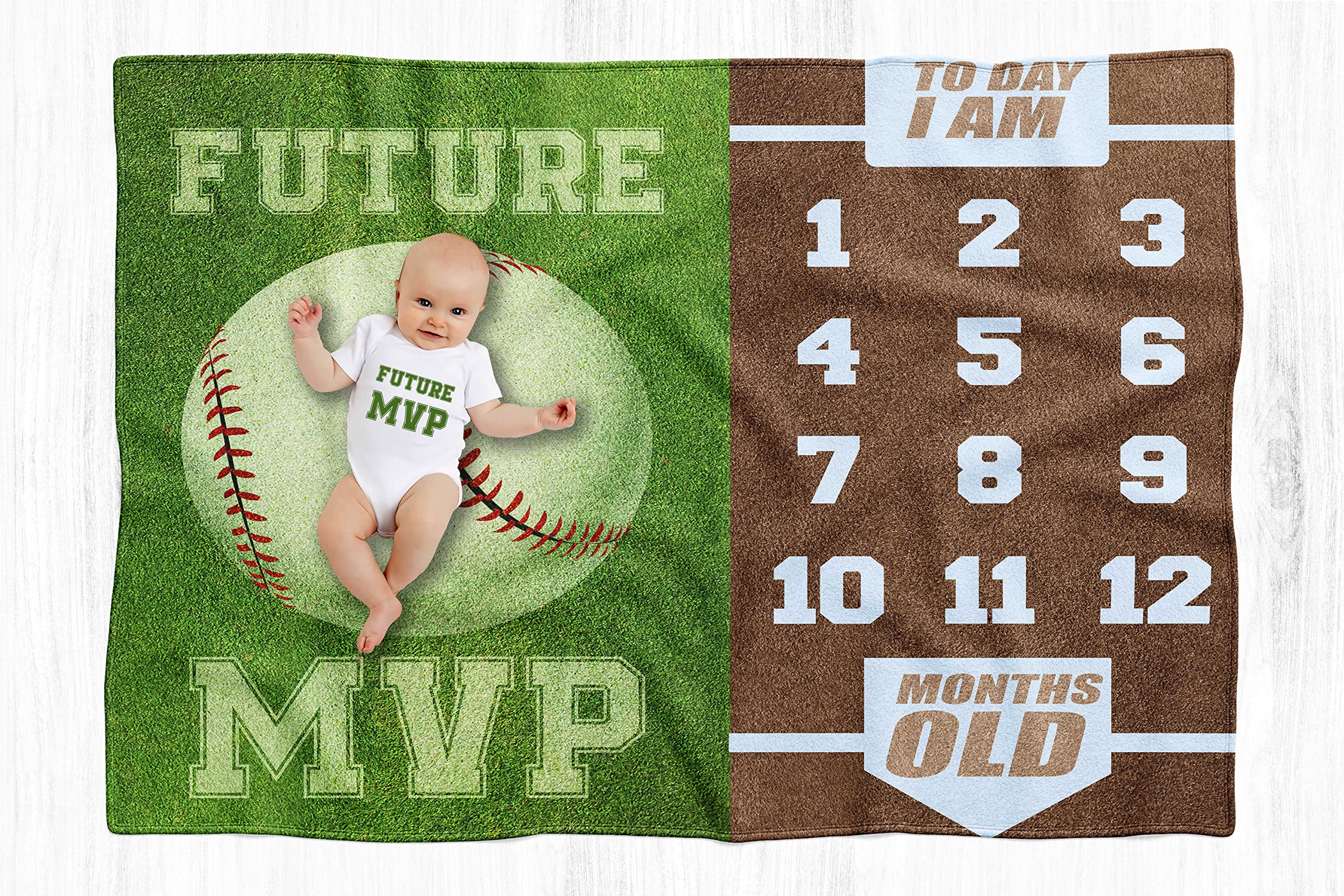 Custom Personalized Baby Milestone Blanket with Onesie & Bib Set - Baseball Themed Growth Chart Blanket for Baby Boys - Newborn Gift Idea for Showers, Birthdays & Keepsake Memories
