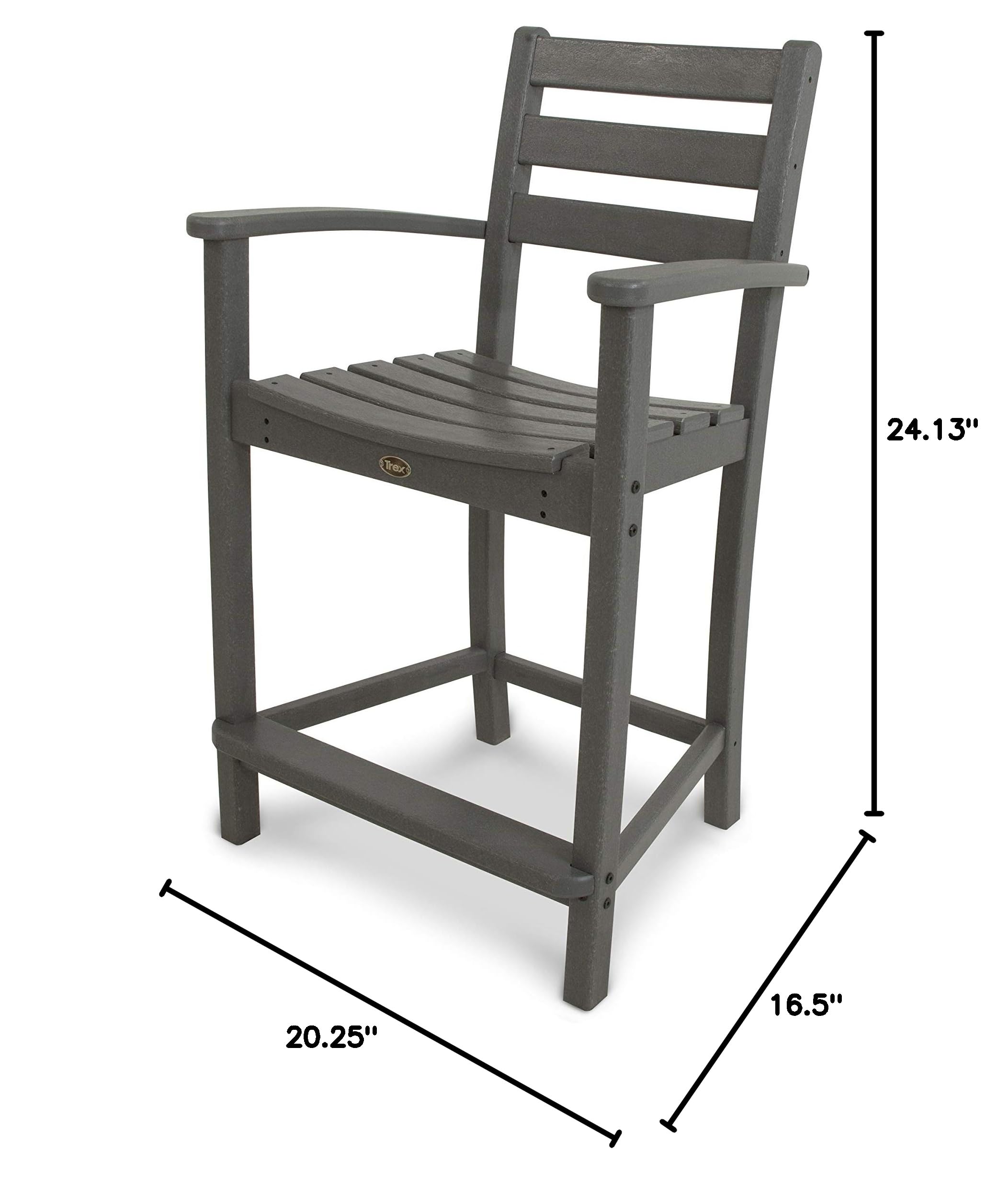 Trex Outdoor Furniture Monterey Bay Counter Arm Chair in Stepping Stone - Durable Patio Bar Stool for Backyard, Deck & Poolside Dining - Weather-Resistant & Comfortable Outdoor Seating