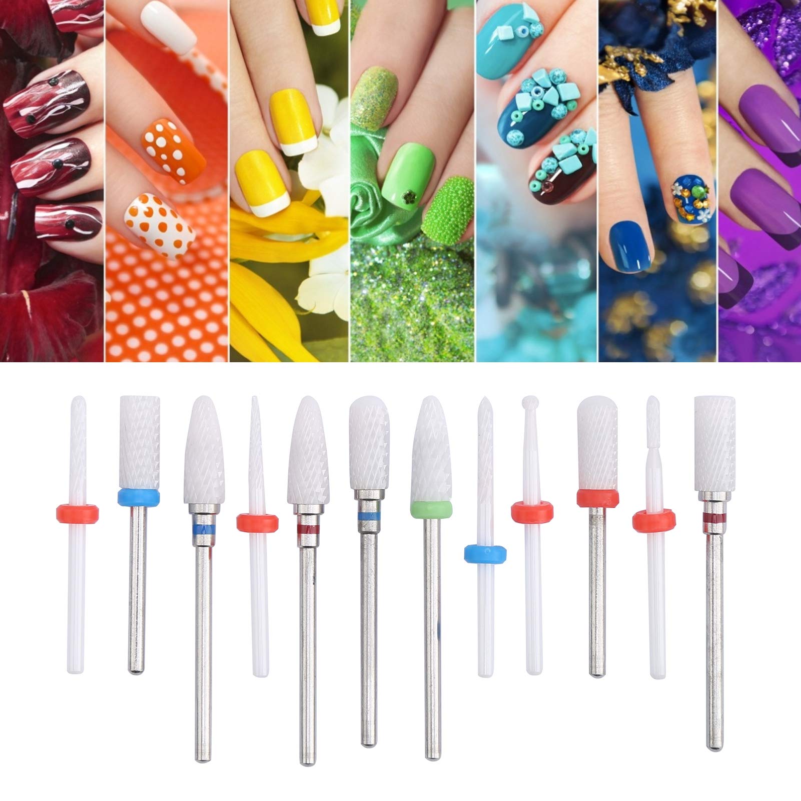 12PCS Ceramic Nail Drill Bits for Electric Nail File - Professional Acrylic Nails & Cuticle Care - Durable Milling Cutter Bits for Manicure & Pedicure - Perfect for Salon & Home Nail Art