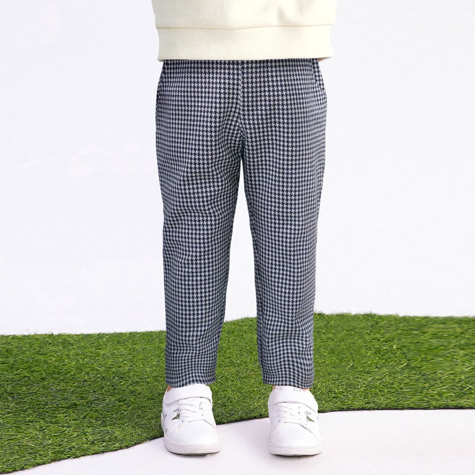 **ASHION Boys Dress Pants with Adjustable Waist - Slim Fit Stretch Plaid Chinos for Kids 2-12 Years - Perfect for School, Parties & Formal Events**