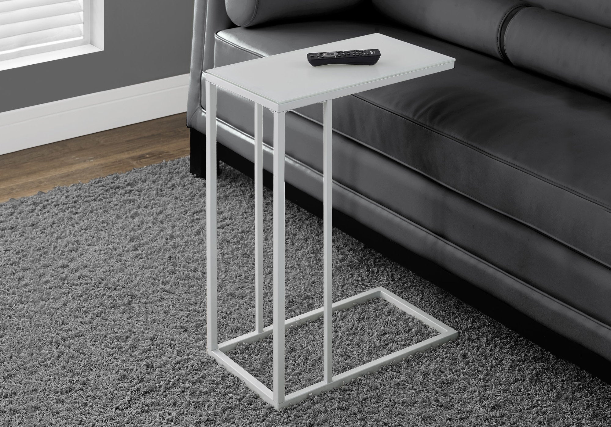 Modern White Metal Accent Table with Frosted Tempered Glass Top - Perfect for Living Room, Bedroom, or Office Decor
