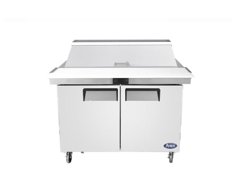 Atosa MSF8306 2-Door Commercial Sandwich Prep Table Refrigerator - 1225mm Stainless Steel Worktop Fridge for Deli, Restaurant & Catering Use
