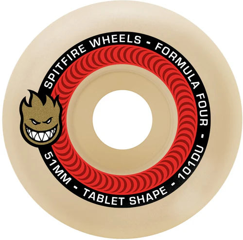 Spitfire Formula Four Skateboard Wheels 101D 51mm - High-Performance Wheels for Street, Park, and Cruising - Perfect for Skaters and Longboarders