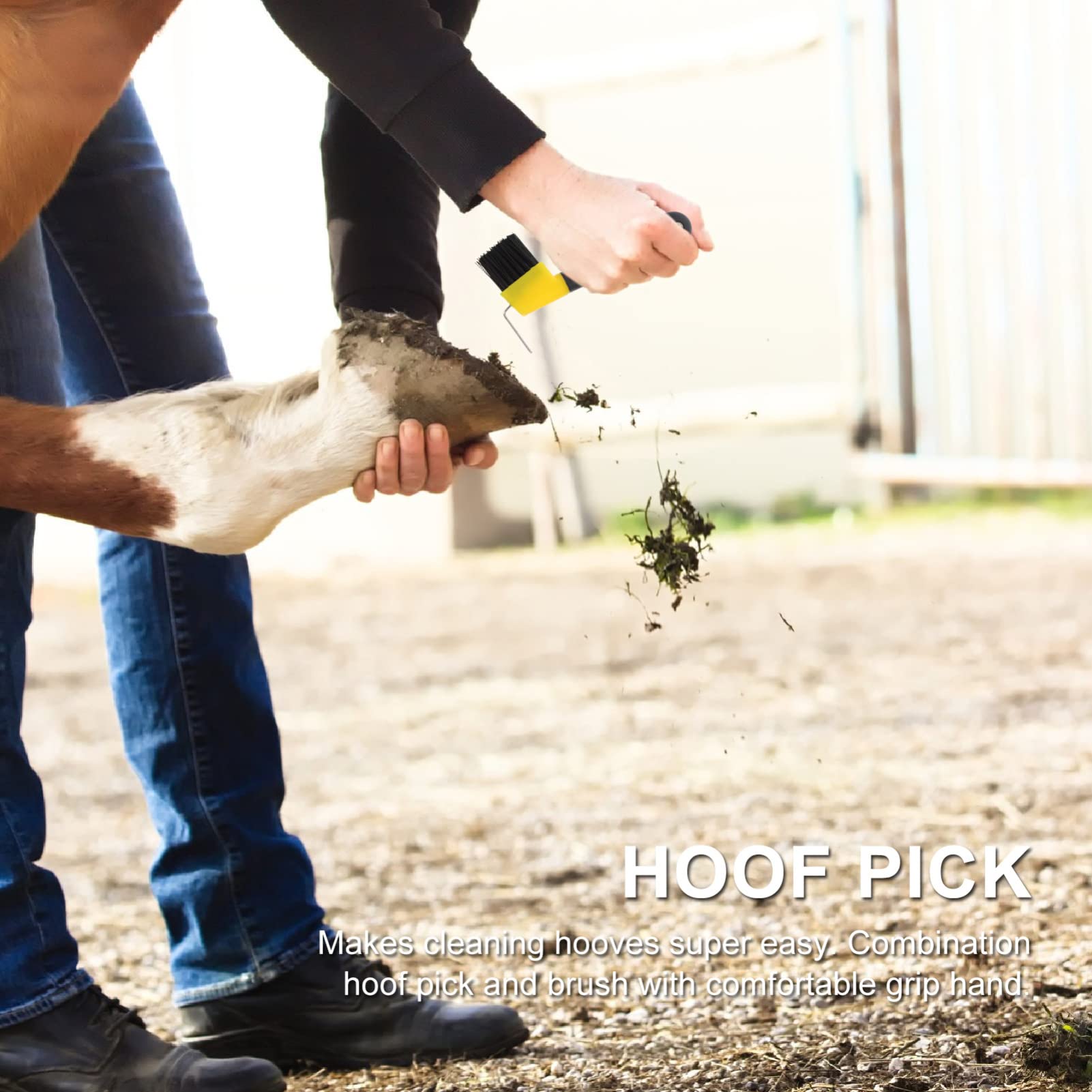 Totority Soft Grip Hoof Pick & Brush - Deluxe Horse Grooming Tool for Cleaning & Maintenance | Portable Hoof Cleaner for Horses | Perfect for Stable, Trail Riding & Show Preparation