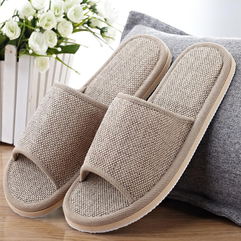 Ciieeo Cotton Linen Slippers for Men & Women - 2 Pairs Breathable Open Toe House Shoes (26cm) - Soft Home & Hotel Slippers for Indoor Comfort, Spa Relaxation and Guest Use