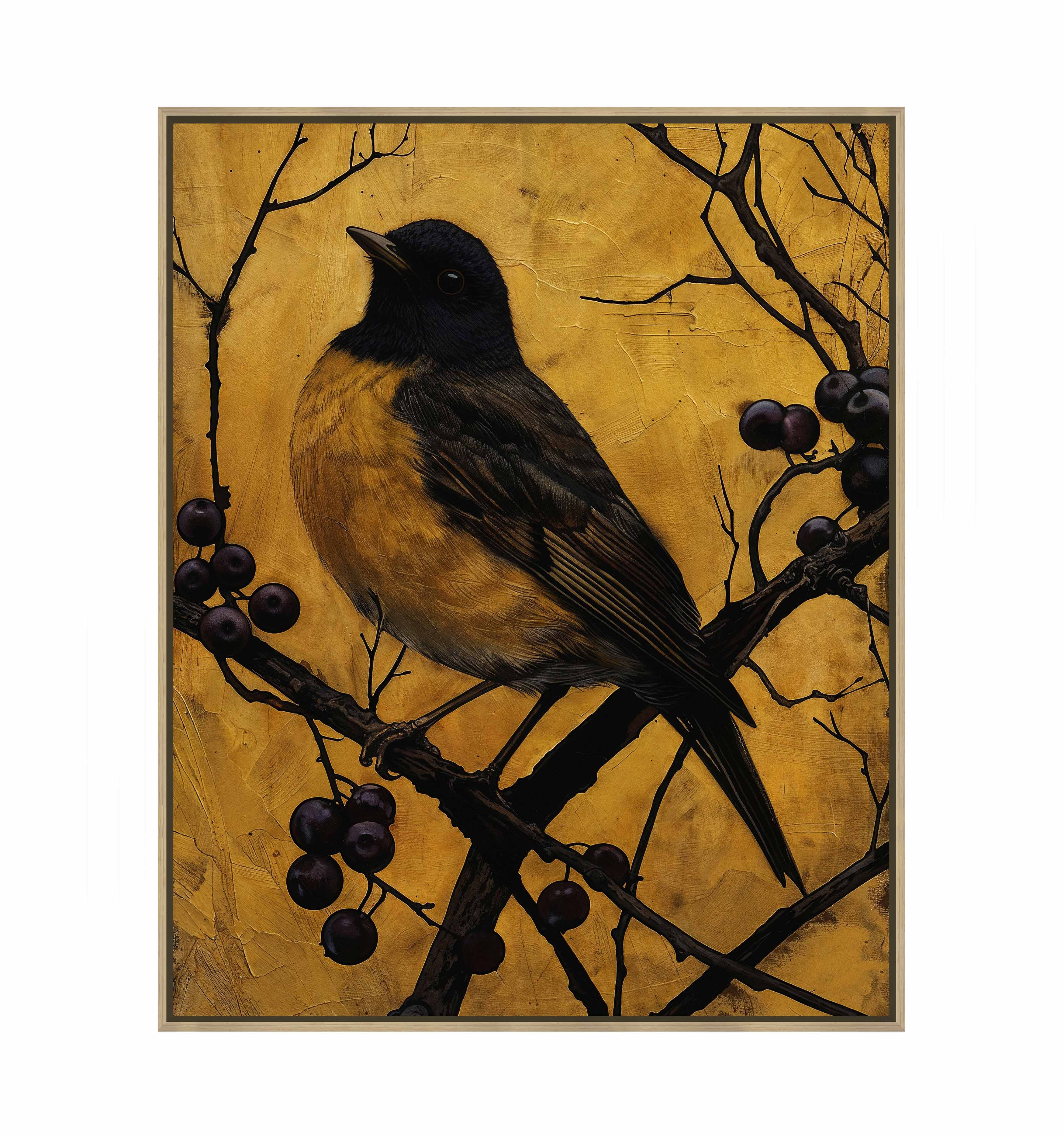 Golden Twilight Warbler Among Berries - Stunning Gallery Wrapped Canvas Wall Art for Home & Office Decor | Perfect for Living Room, Bedroom, or Gift