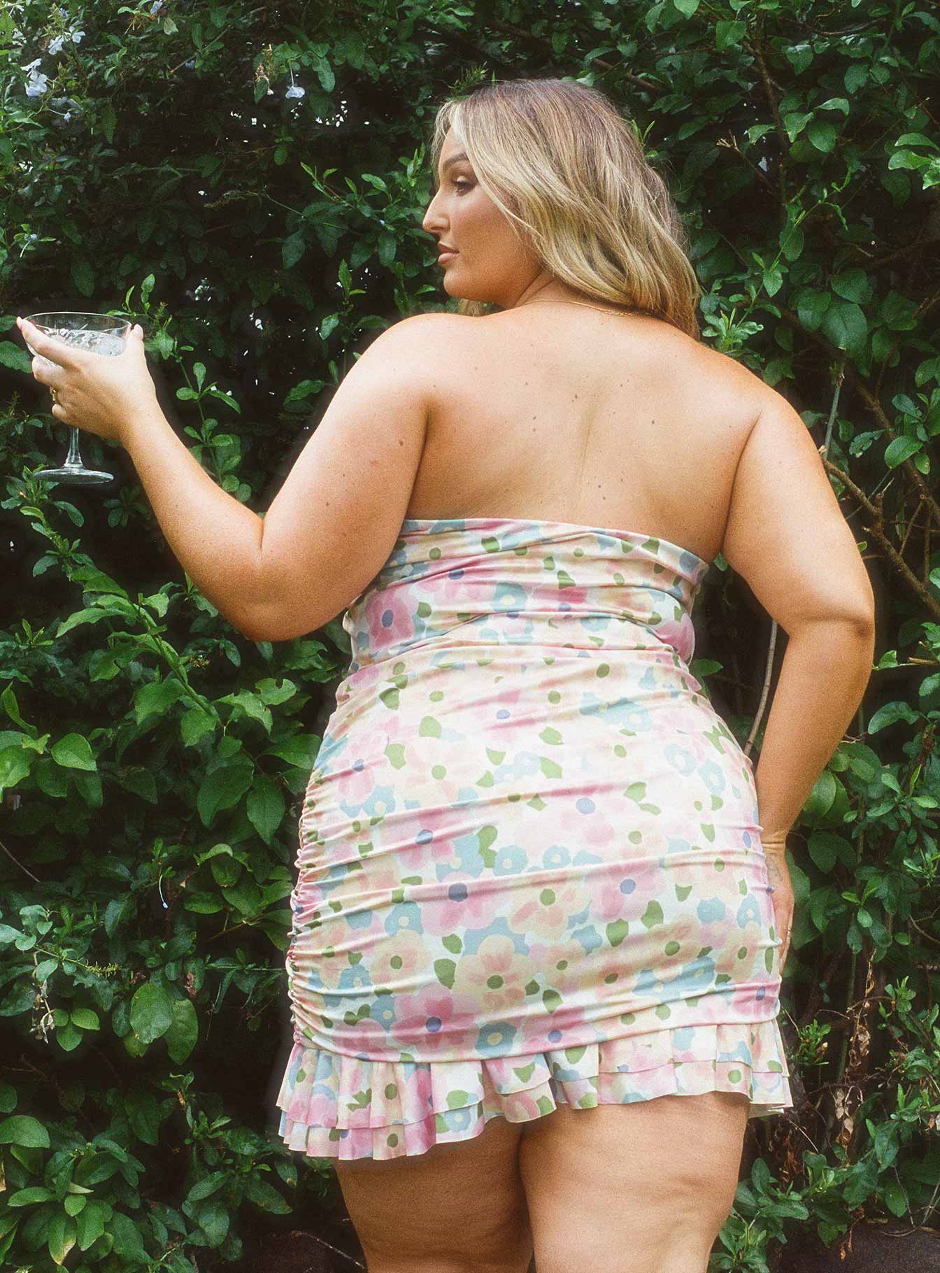 Adore You Strapless Ruffle Mini Dress - Yellow Multi Curve Floral Summer Dress for Women | Perfect for Beach Vacation, Date Night & Party Outfits