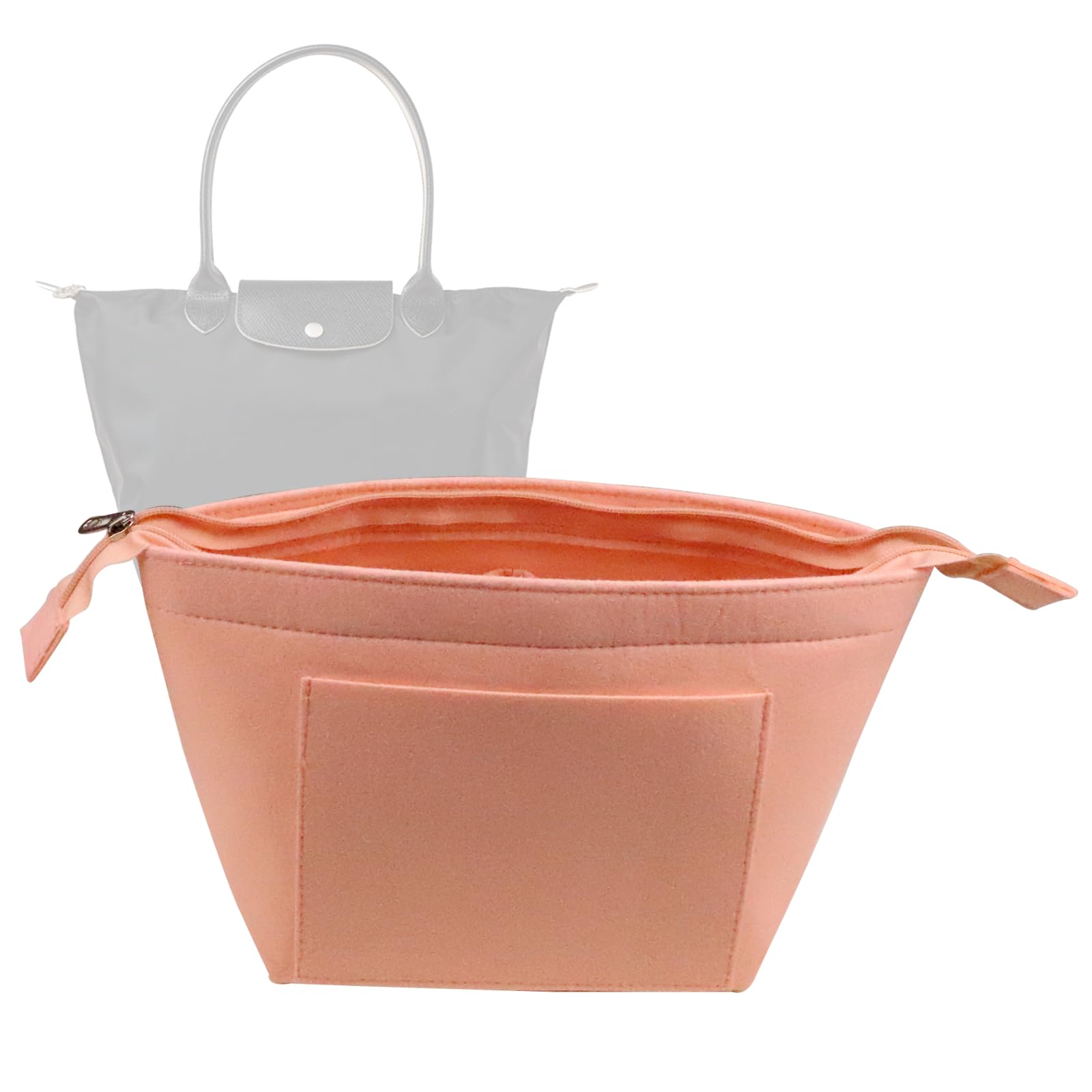 Lckaey Purse Insert Organizer for Longchamp Le Pliage Large Tote - Zippered Bag Organizer with Multiple Pockets (Pink) - Perfect for Travel, Work & Everyday Use