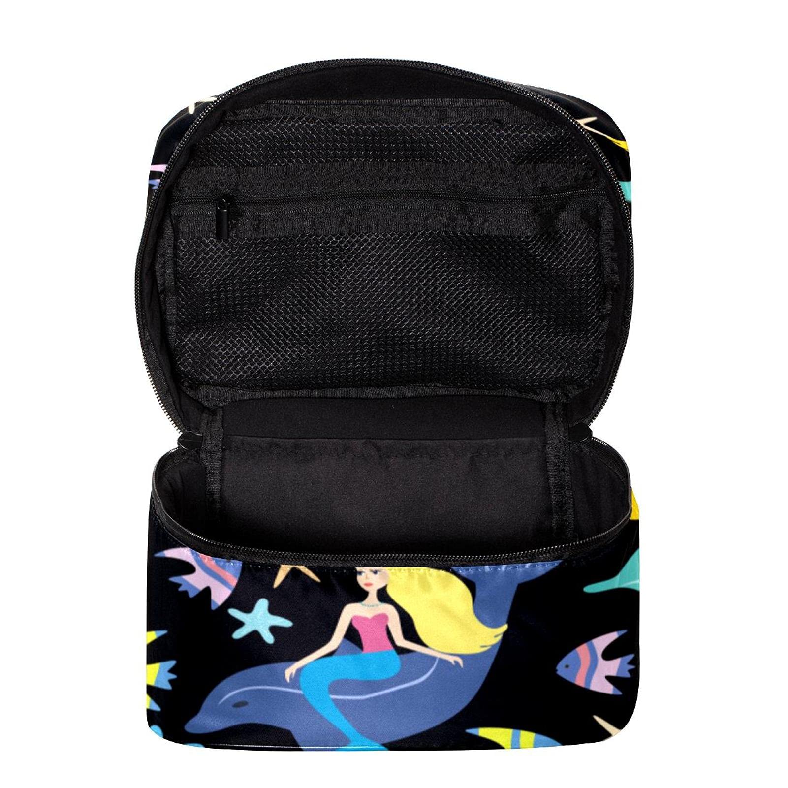 Waterproof Large Cosmetic Bag for Women - Cute Marine Whale Mermaid Fish Starfish Travel Makeup Case Organizer with Zipper, Perfect for Beach Vacation, Swimming Pool, Gym & Daily Use