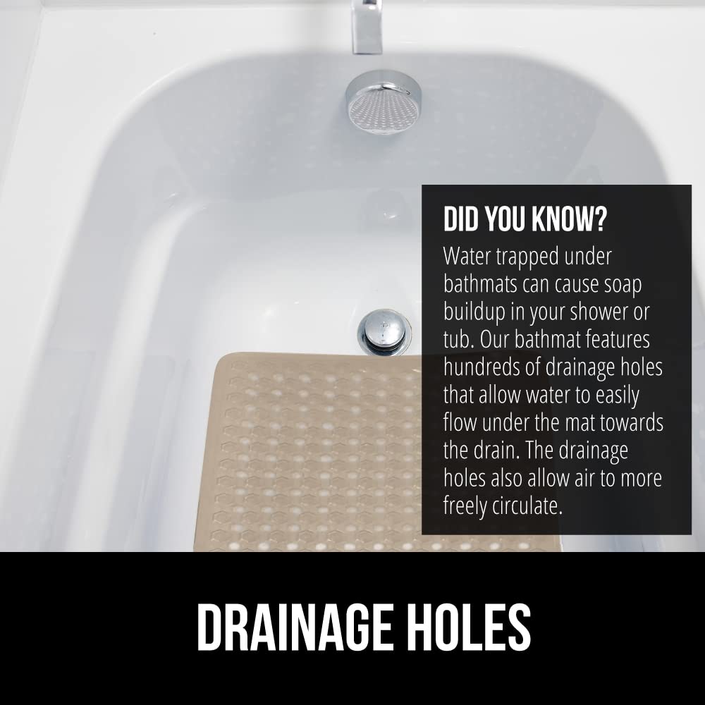 GORILLA GRIP Non-Slip Bathtub Shower Mat with Suction Cups - Machine Washable Bath Mat with Drain Holes - Soft Anti-Slip Tub Floor Liner for Bathroom Safety (35x16 Inch, Beige) - Perfect for Kids, Elderly & Wet Bathroom Floors