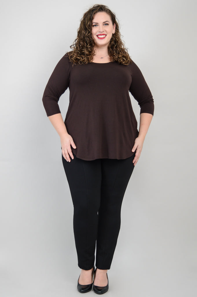 Jazz 3/4 Sleeve Top for Women - Soft Bamboo Fabric Coffee Brown Casual Shirt - Perfect for Concerts, Coffee Dates & Everyday Wear
