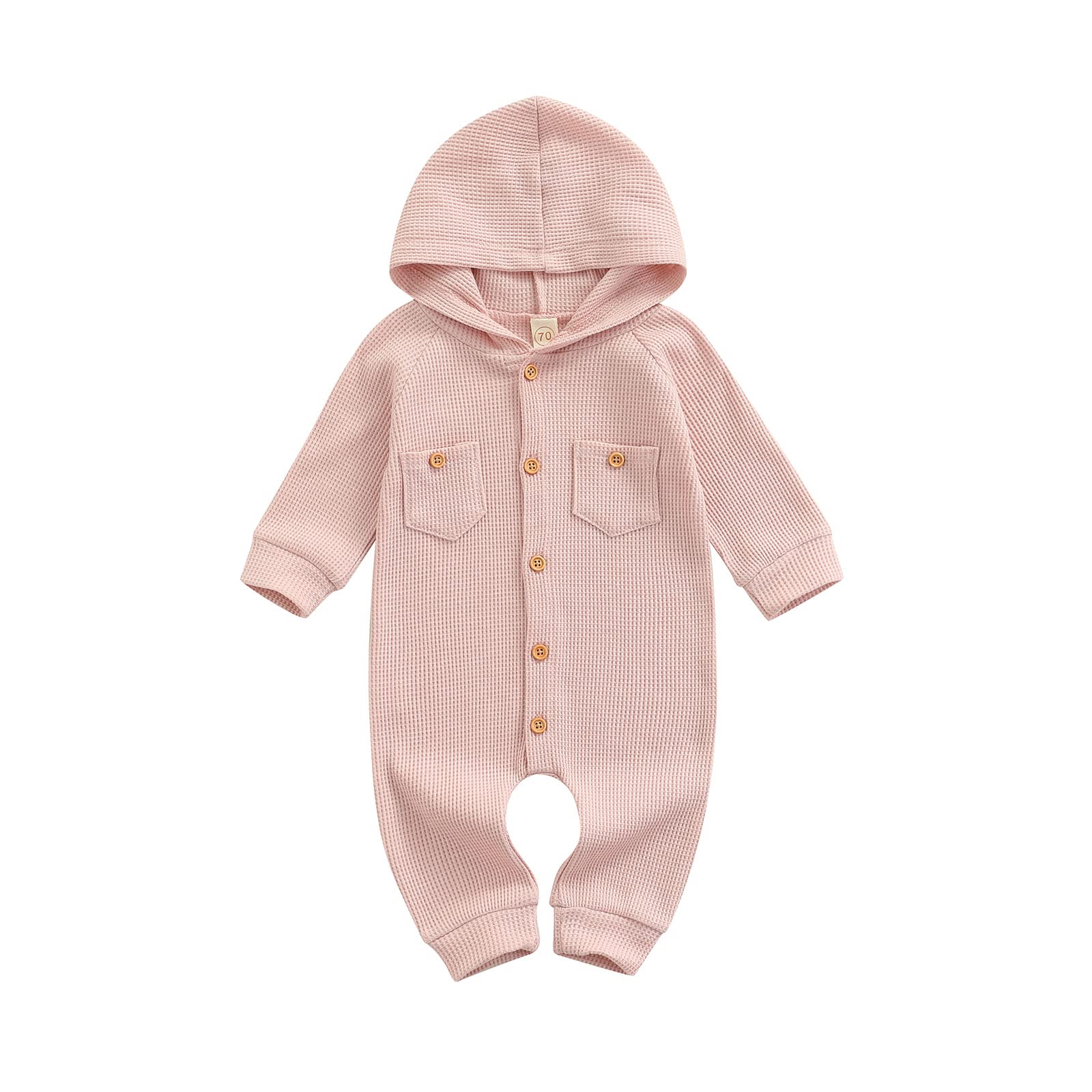 Ynibbim Winter Baby Romper - Unisex Hooded Jumpsuit for Newborns & Infants | Soft Waffle Cotton Button-Up Outfit for Boys & Girls | Perfect for Holiday Photos, Family Gatherings & Cozy Winter Adventures